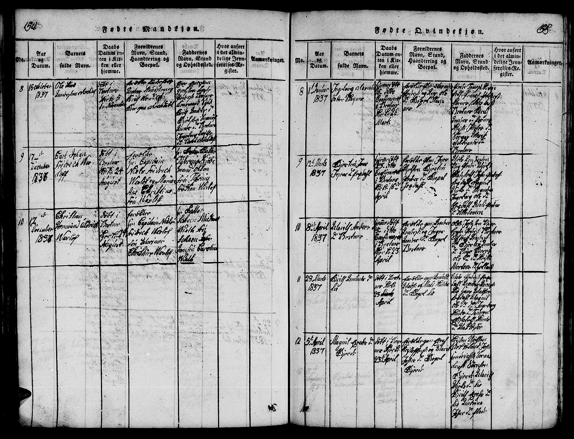 Ministerialprotokoller, klokkerbøker og fødselsregistre - Møre og Romsdal, AV/SAT-A-1454/539/L0535: Klokkerbok nr. 539C01, 1818-1842, s. 154-155