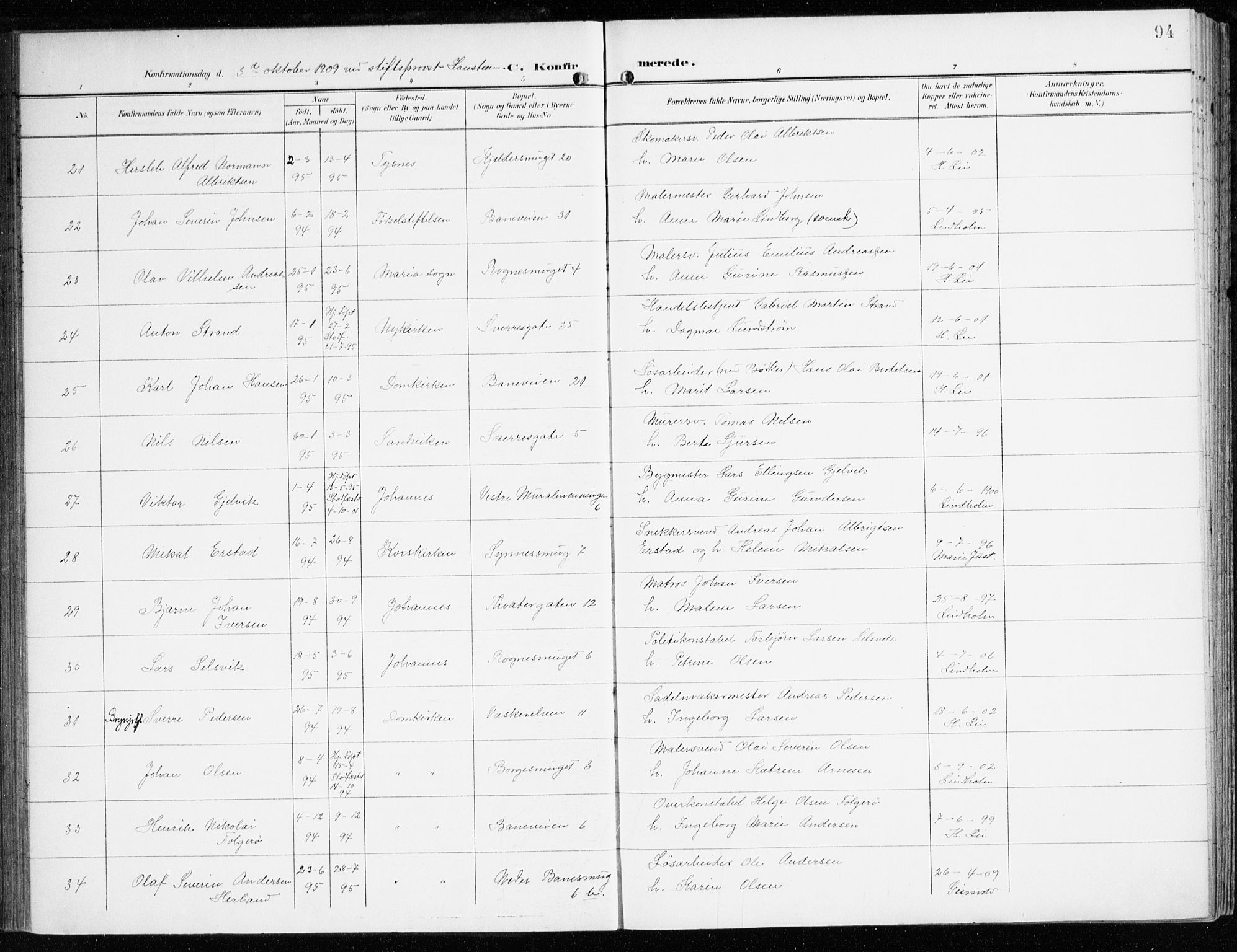 Domkirken sokneprestembete, AV/SAB-A-74801/H/Haa/L0031: Ministerialbok nr. C 6, 1898-1915, s. 94