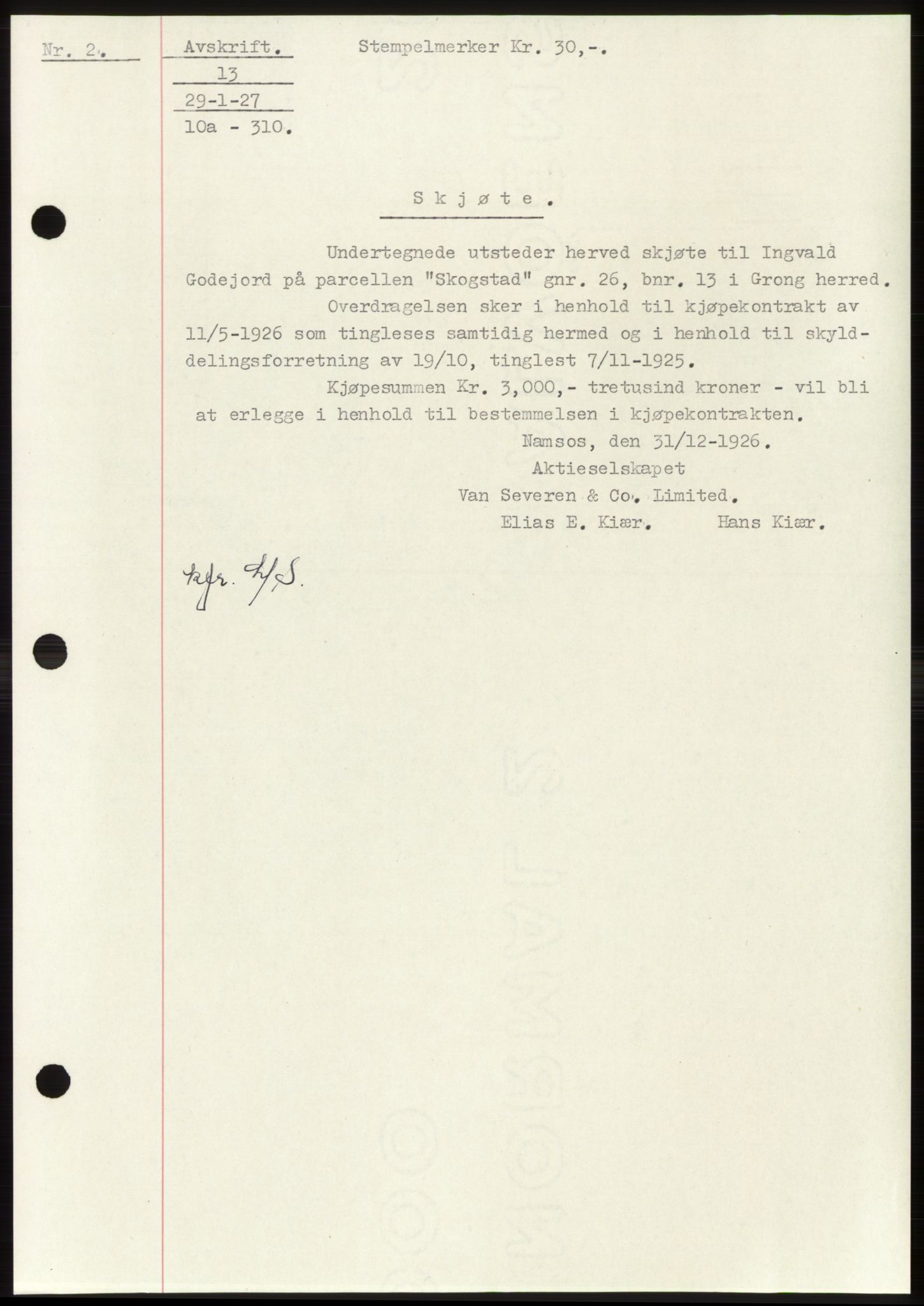Namdal sorenskriveri, SAT/A-4133/1/2/2C: Pantebok nr. -, 1926-1930, Tingl.dato: 29.01.1927