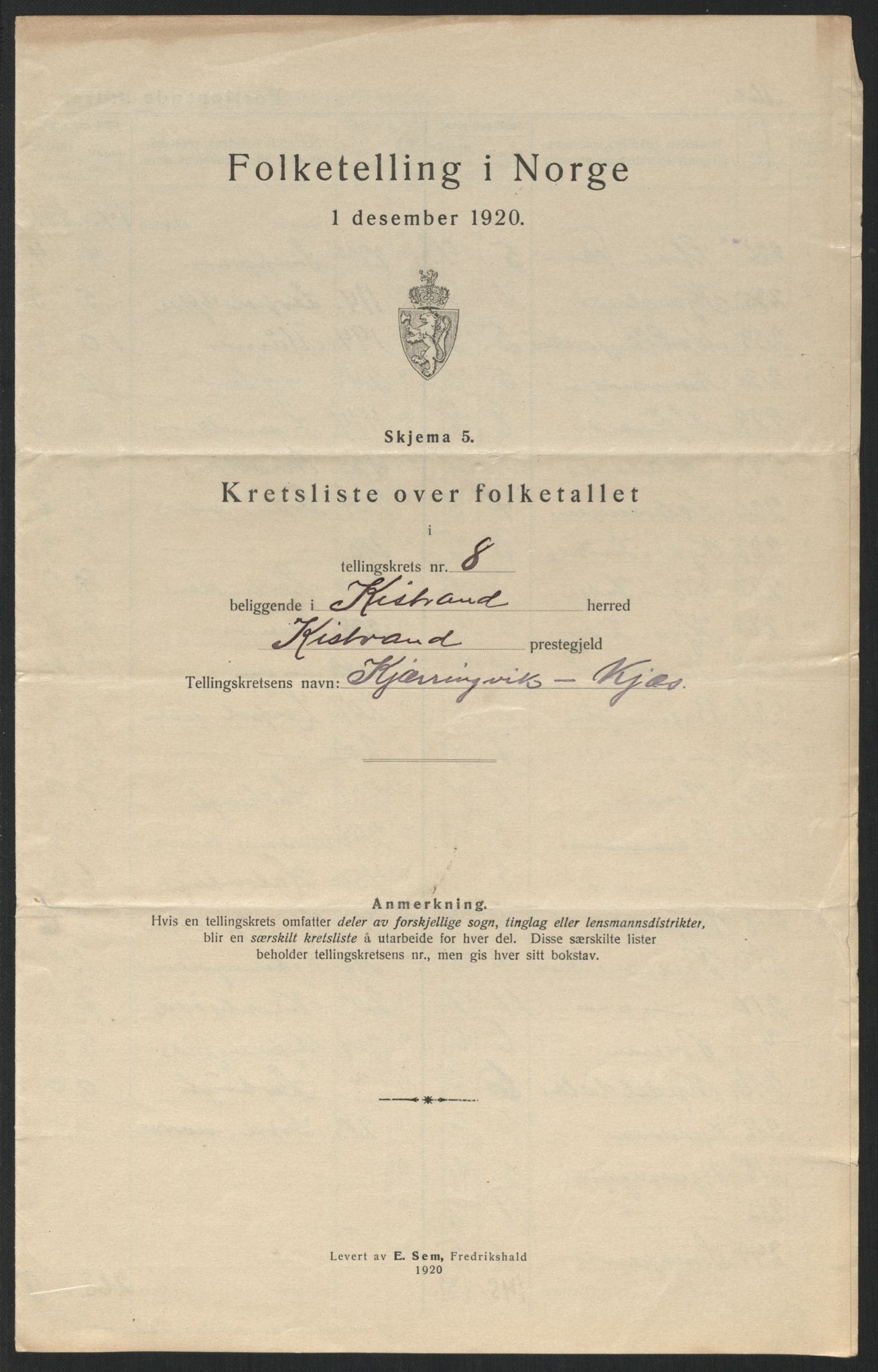 SATØ, Folketelling 1920 for 2020 Kistrand herred, 1920, s. 27