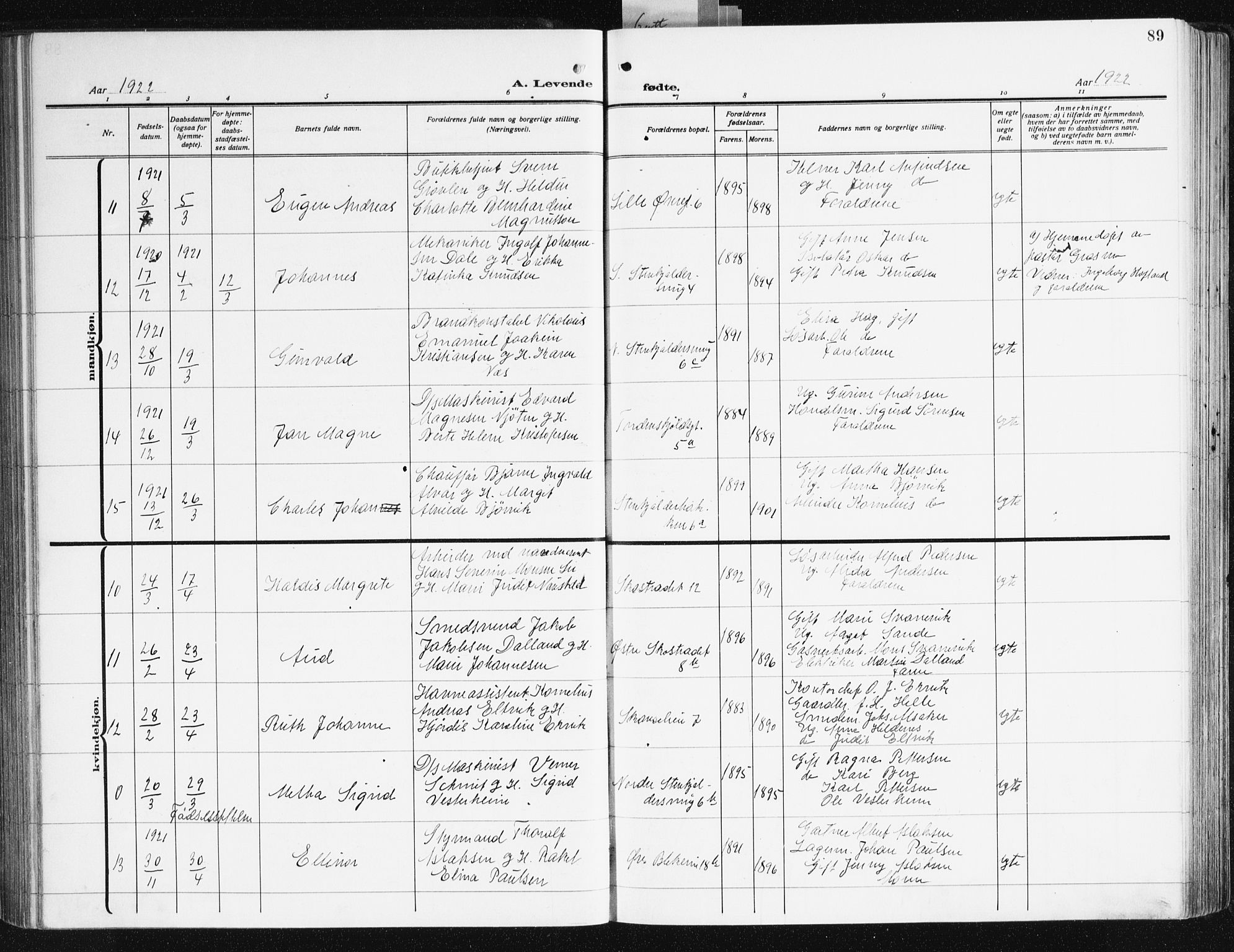 Korskirken sokneprestembete, AV/SAB-A-76101/H/Hab: Klokkerbok nr. B 12, 1917-1942, s. 89