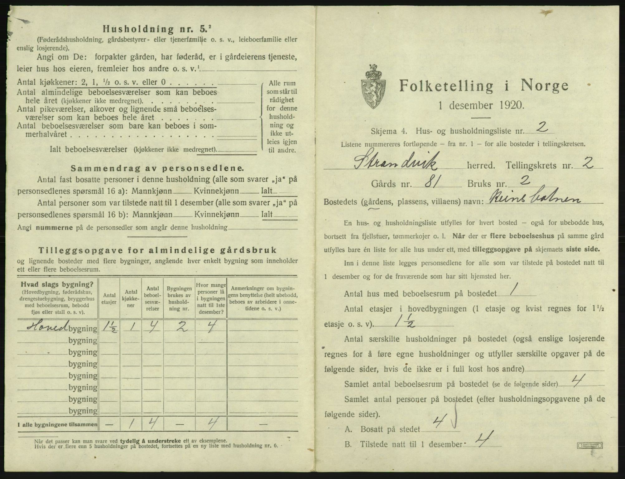 SAB, Folketelling 1920 for 1240 Strandvik herred, 1920, s. 113