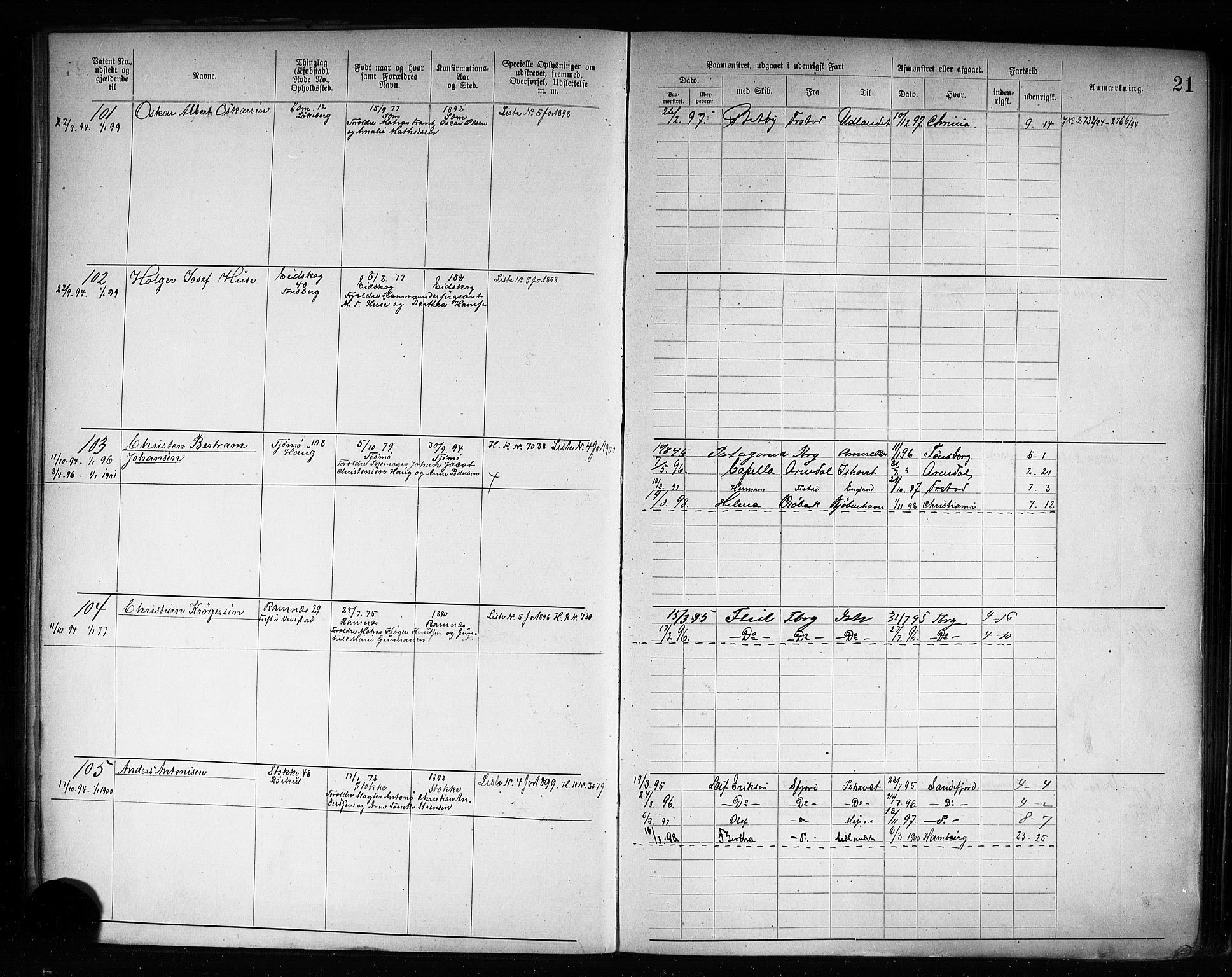 Tønsberg innrulleringskontor, SAKO/A-786/F/Fb/L0008: Annotasjonsrulle Patent nr. 1-2405, 1894-1904, s. 22