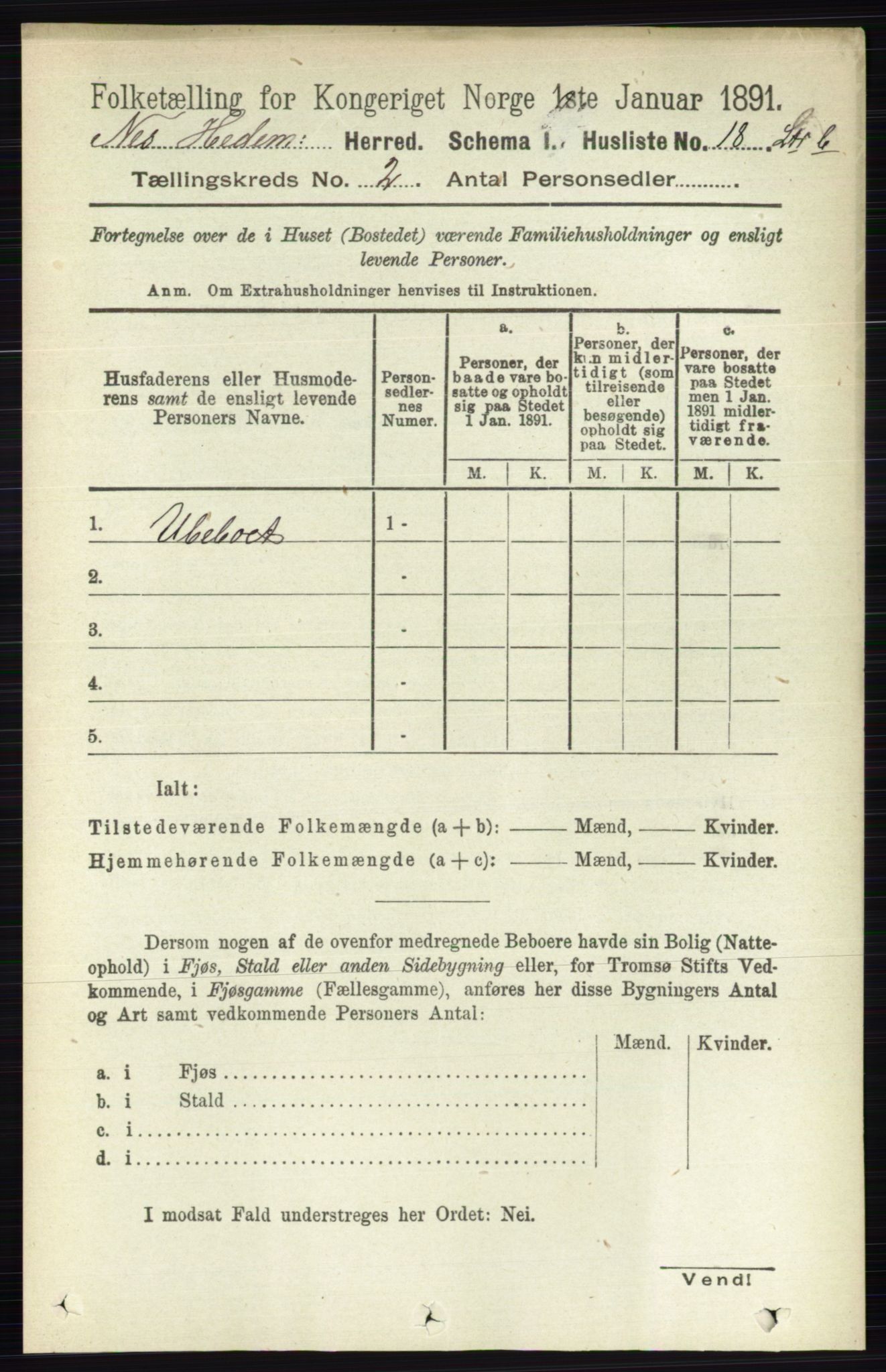 RA, Folketelling 1891 for 0411 Nes herred, 1891, s. 1022