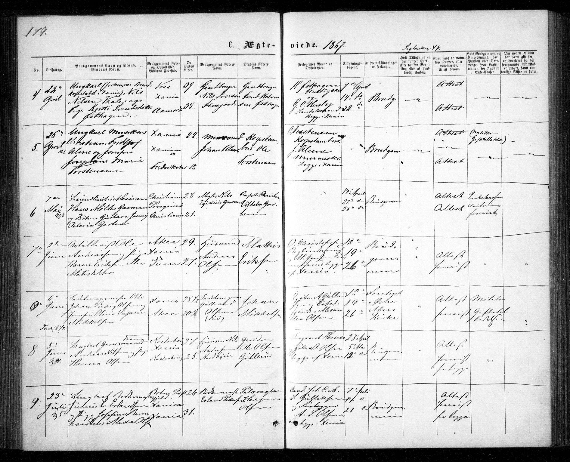 Garnisonsmenigheten Kirkebøker, AV/SAO-A-10846/G/Ga/L0006: Klokkerbok nr. 6, 1860-1880, s. 179