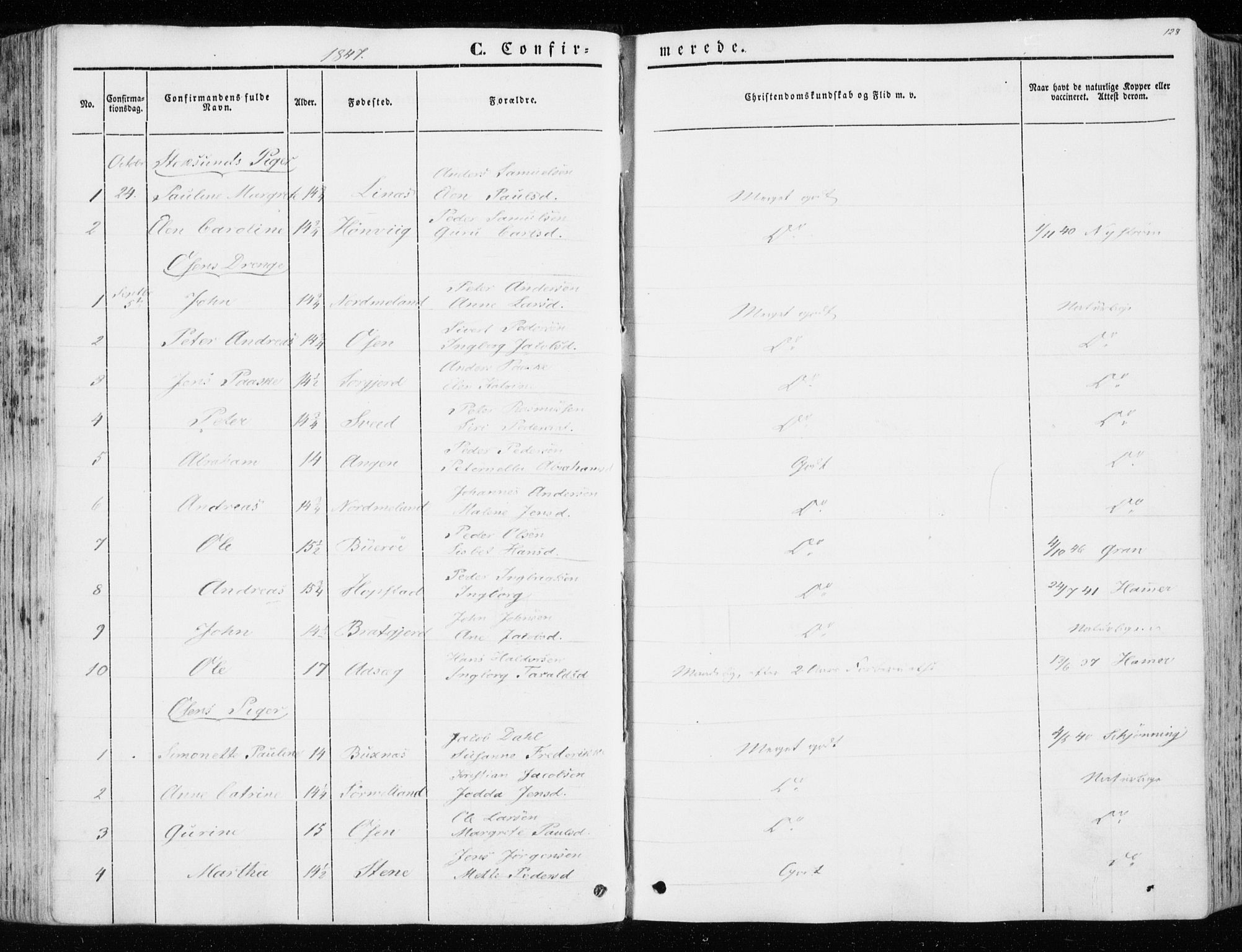 Ministerialprotokoller, klokkerbøker og fødselsregistre - Sør-Trøndelag, SAT/A-1456/657/L0704: Ministerialbok nr. 657A05, 1846-1857, s. 128