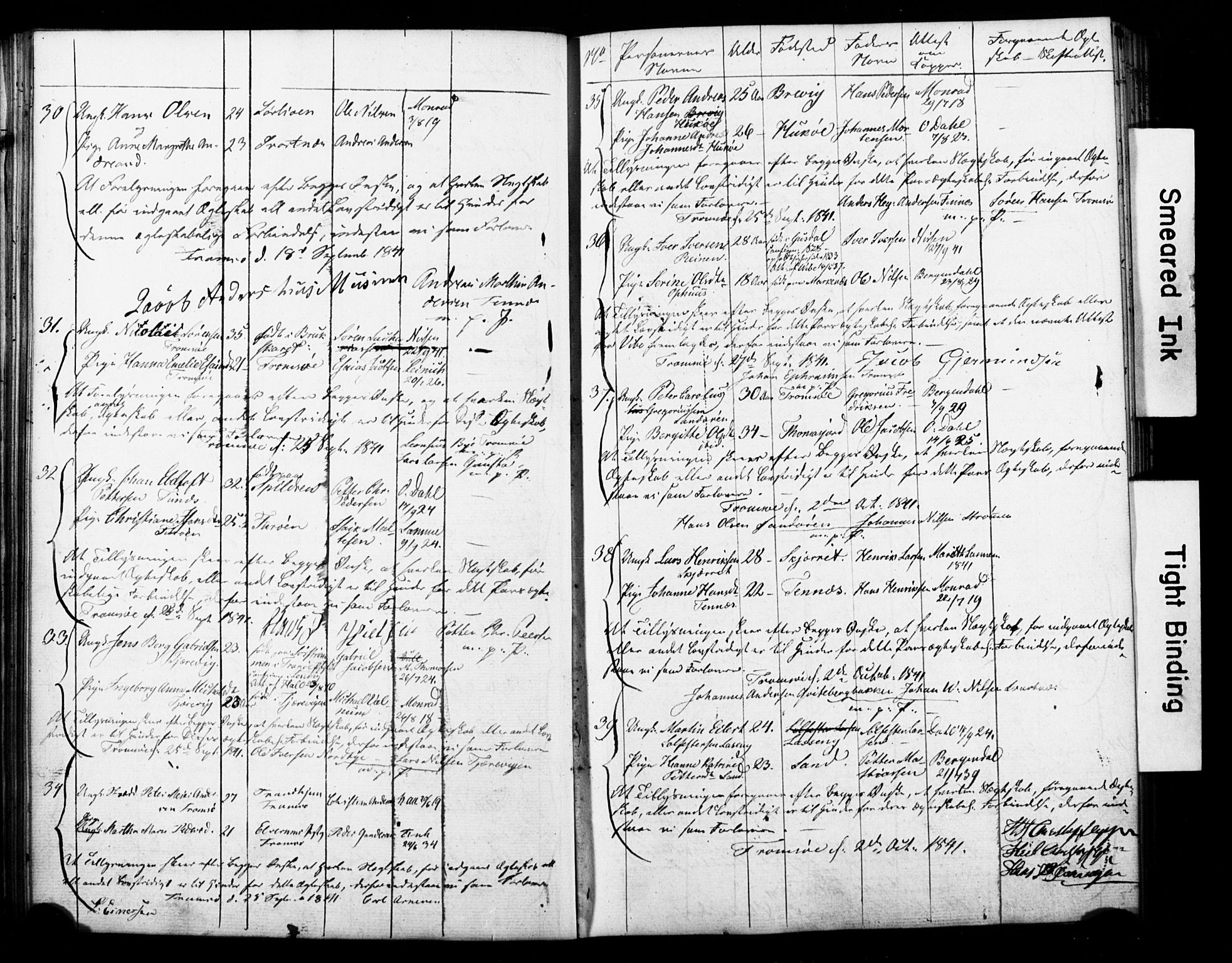 Tromsø sokneprestkontor/stiftsprosti/domprosti, AV/SATØ-S-1343/H/Hc/L0096: Lysningsprotokoll nr. 96, 1838-1851