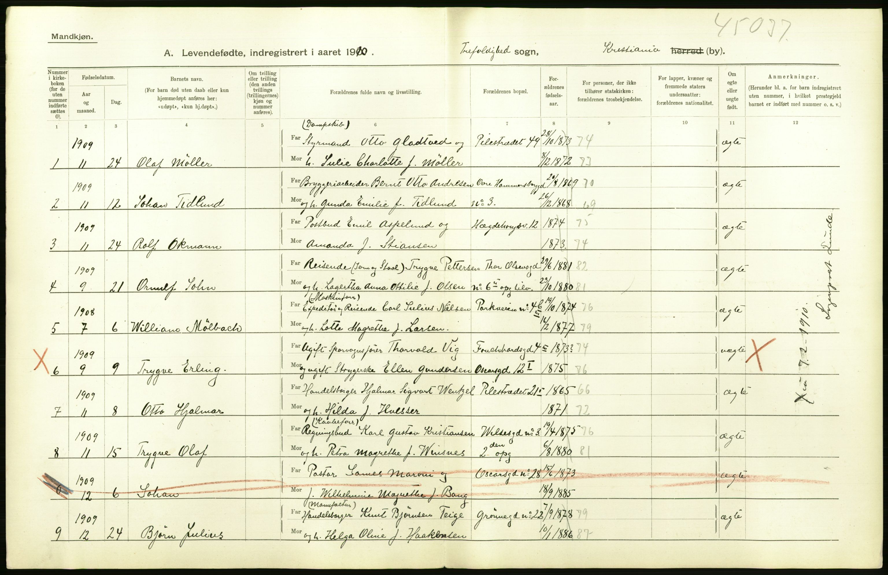 Statistisk sentralbyrå, Sosiodemografiske emner, Befolkning, RA/S-2228/D/Df/Dfa/Dfah/L0006: Kristiania: Levendefødte menn., 1910, s. 584