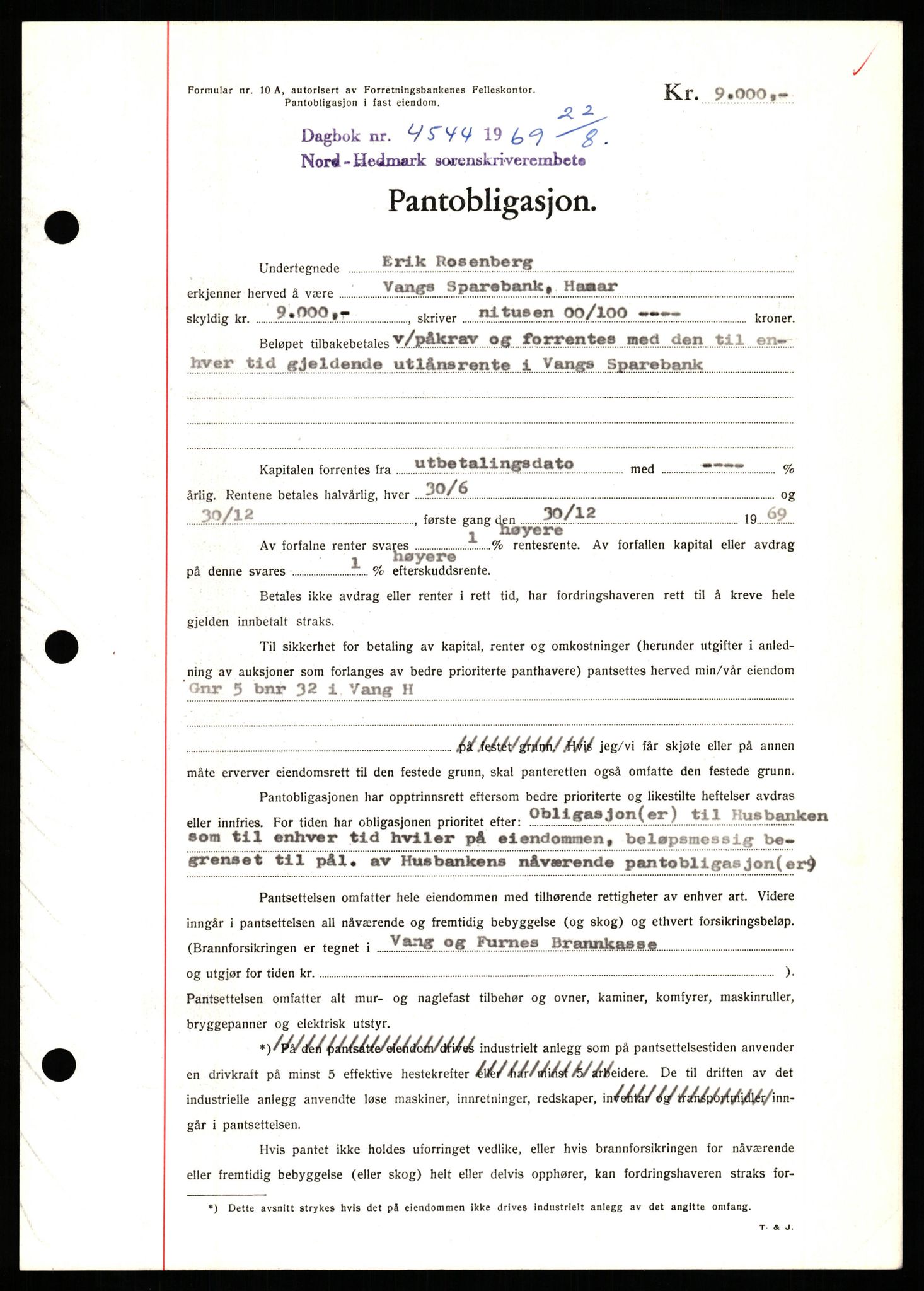 Nord-Hedmark sorenskriveri, SAH/TING-012/H/Hb/Hbf/L0081: Pantebok nr. B81, 1969-1969, Dagboknr: 4544/1969