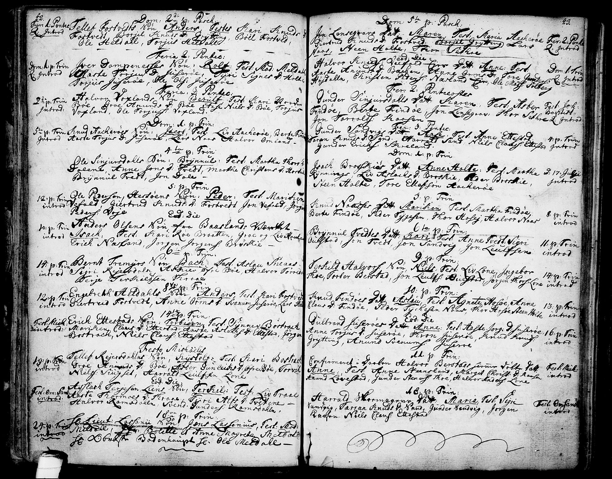Drangedal kirkebøker, SAKO/A-258/F/Fa/L0001: Ministerialbok nr. 1, 1697-1767, s. 42-43