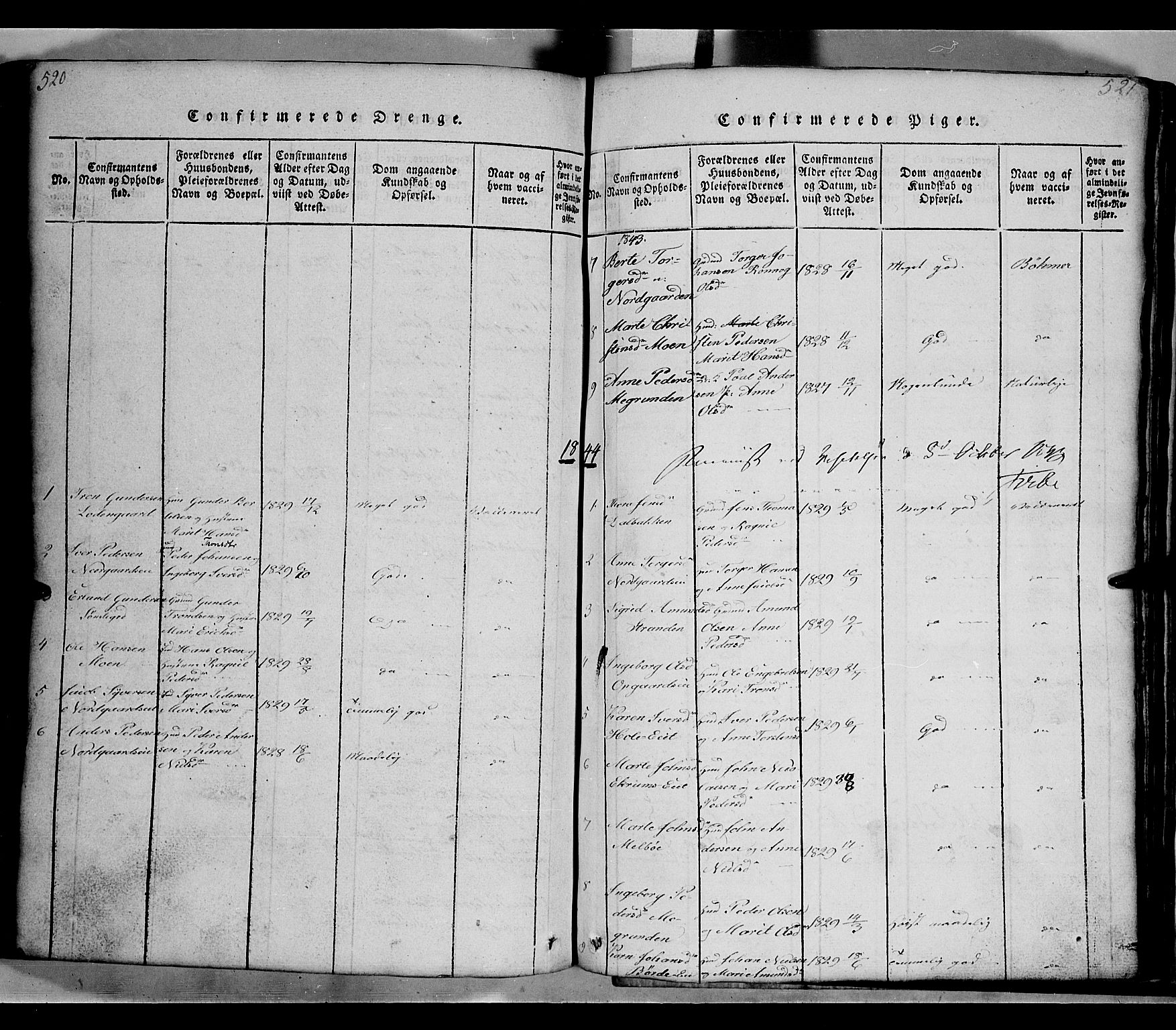 Gausdal prestekontor, SAH/PREST-090/H/Ha/Hab/L0002: Klokkerbok nr. 2, 1818-1874, s. 520-521