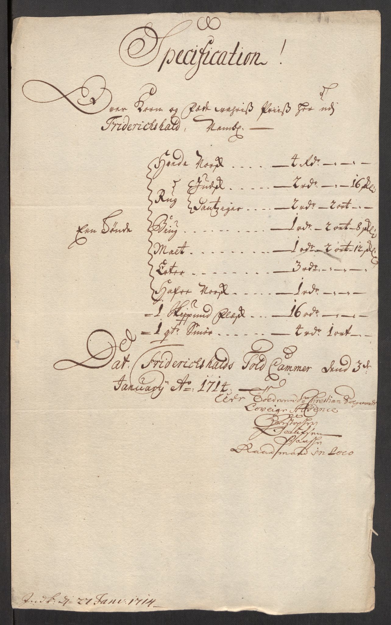 Rentekammeret inntil 1814, Realistisk ordnet avdeling, AV/RA-EA-4070/Oe/L0001: [Ø1]: Priskuranter, 1712-1739, s. 18