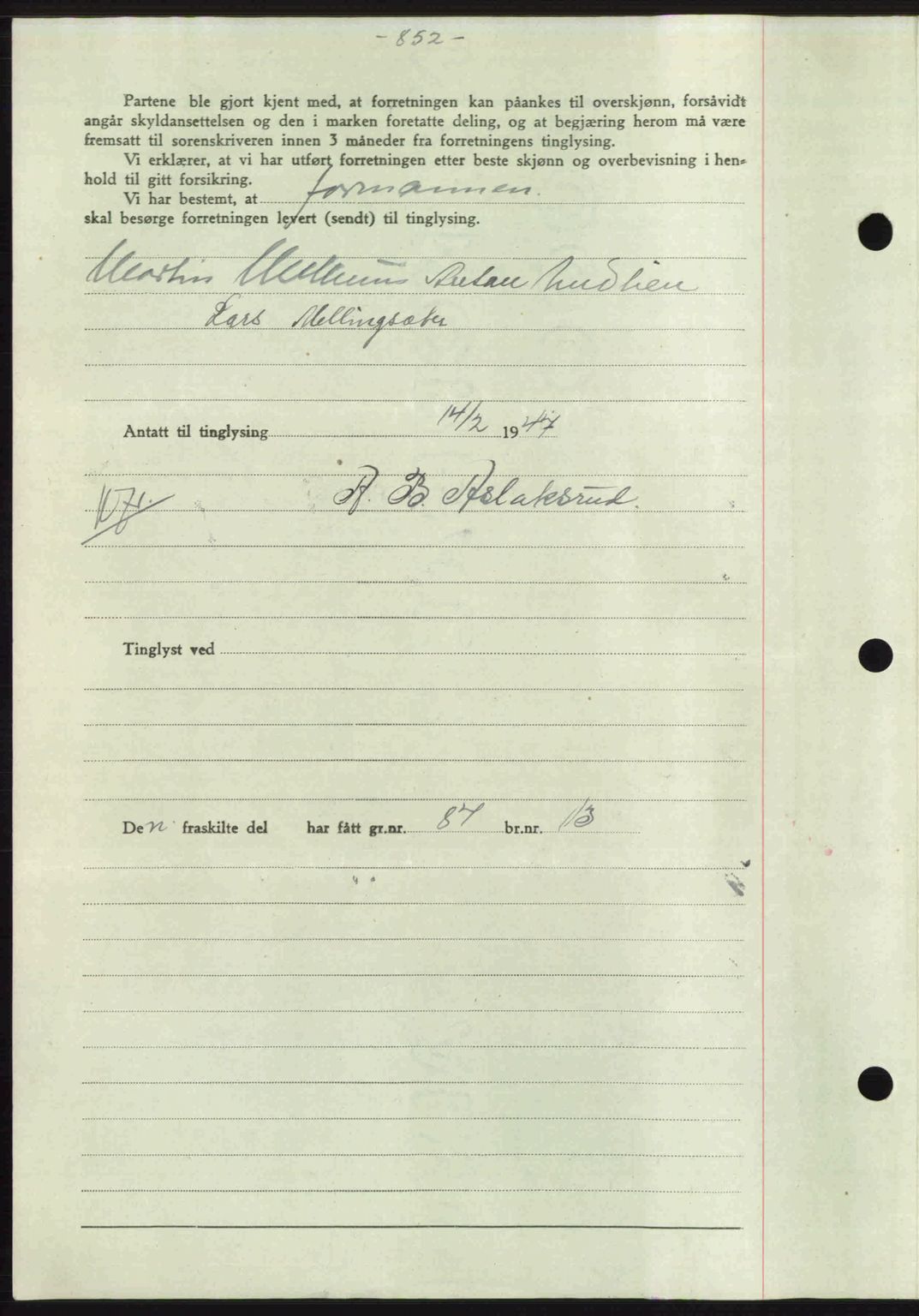Gauldal sorenskriveri, SAT/A-0014/1/2/2C: Pantebok nr. A3, 1947-1947, Dagboknr: 175/1947