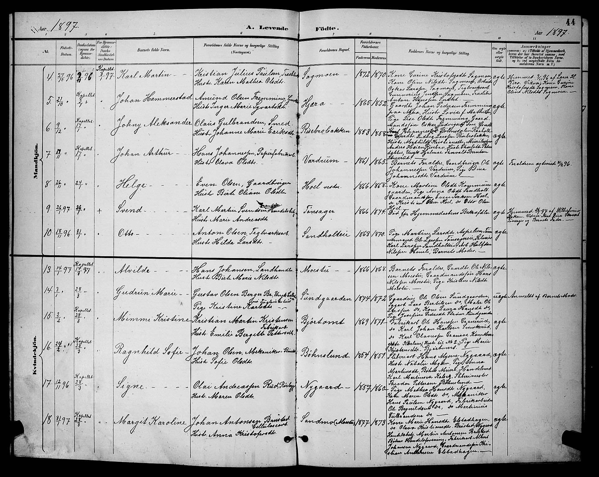 Eidsvoll prestekontor Kirkebøker, AV/SAO-A-10888/G/Ga/L0006: Klokkerbok nr. I 6, 1895-1901, s. 44