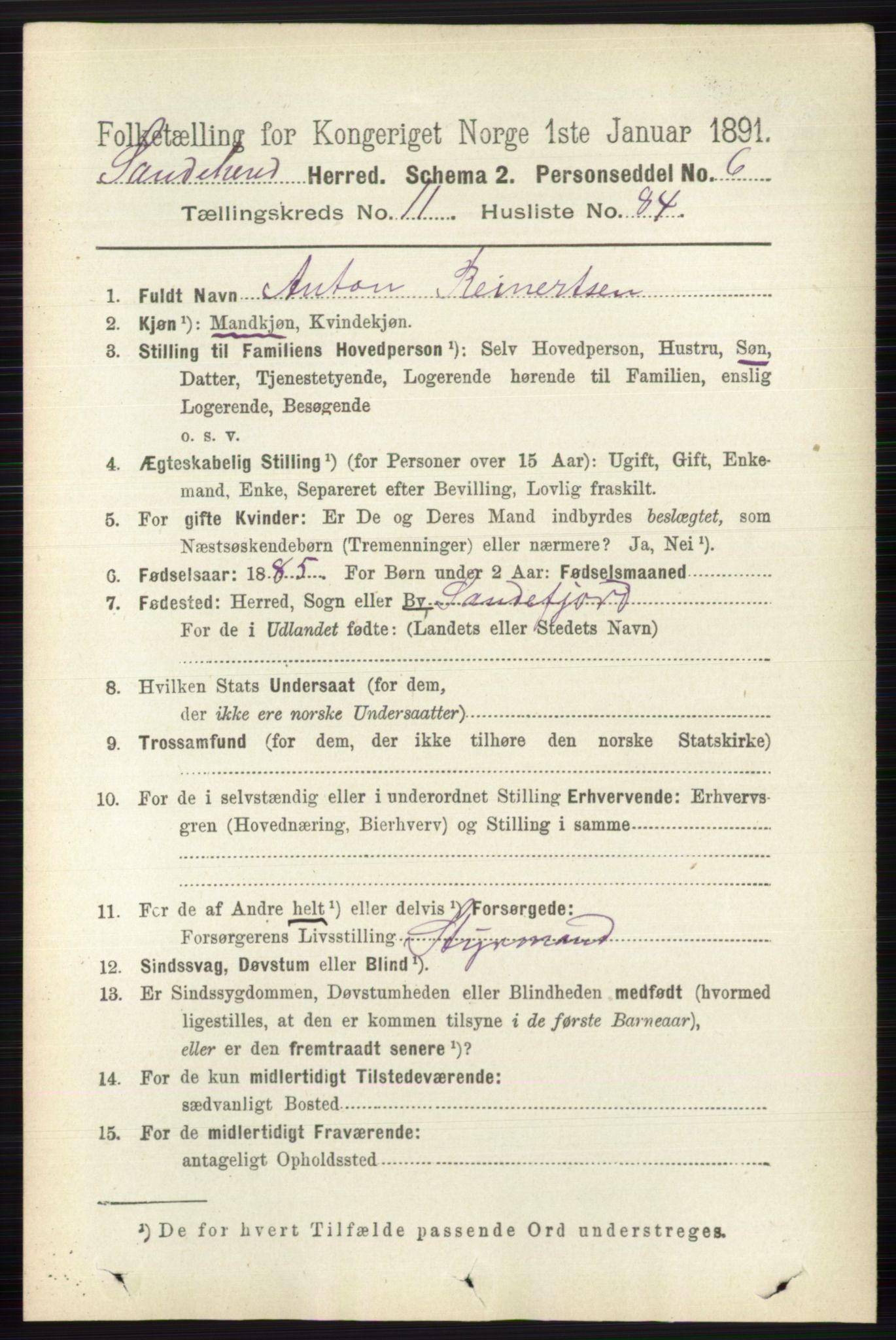 RA, Folketelling 1891 for 0724 Sandeherred herred, 1891, s. 7144