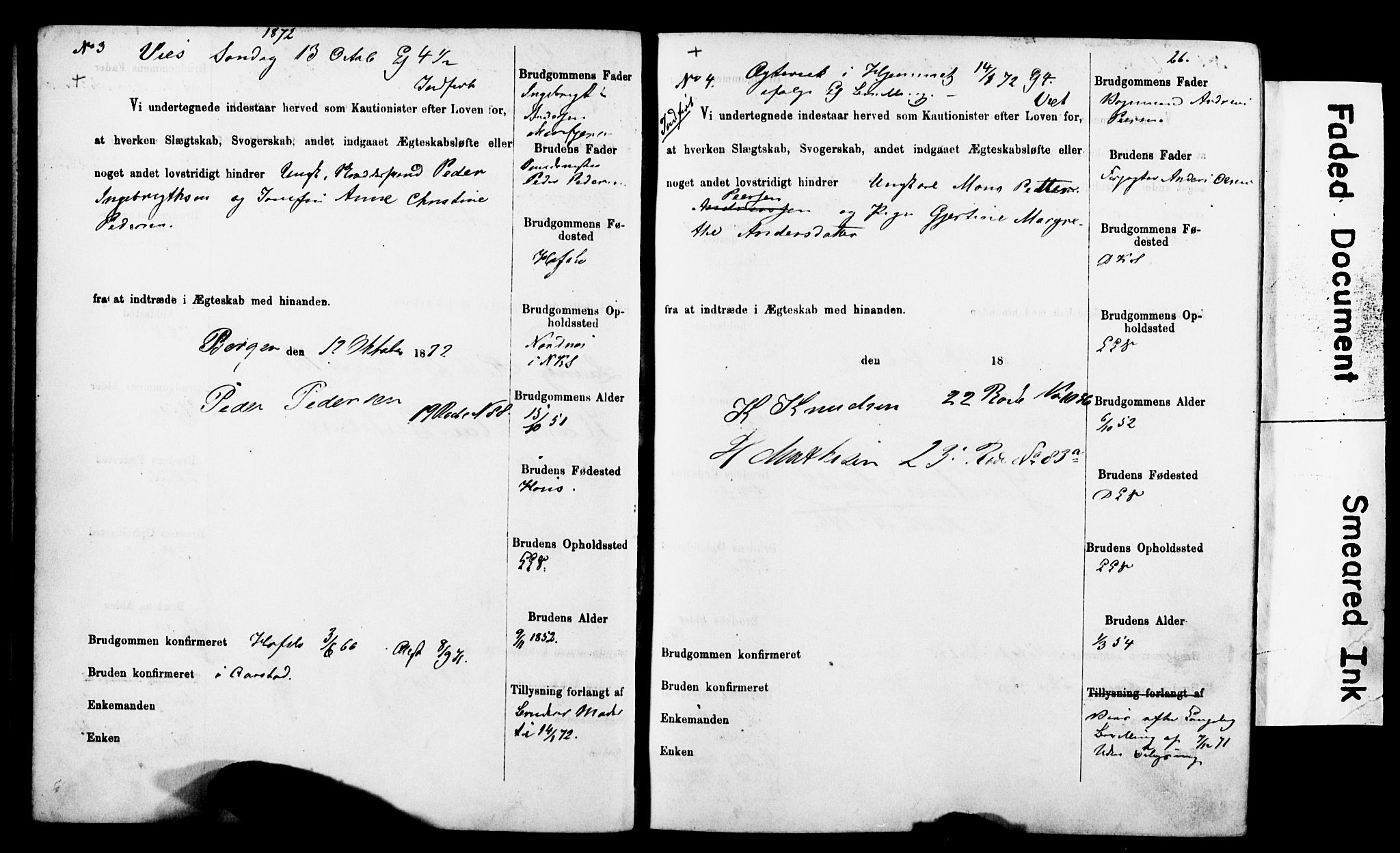 Korskirken sokneprestembete, SAB/A-76101: Forlovererklæringer nr. II.5.4, 1871-1878, s. 26