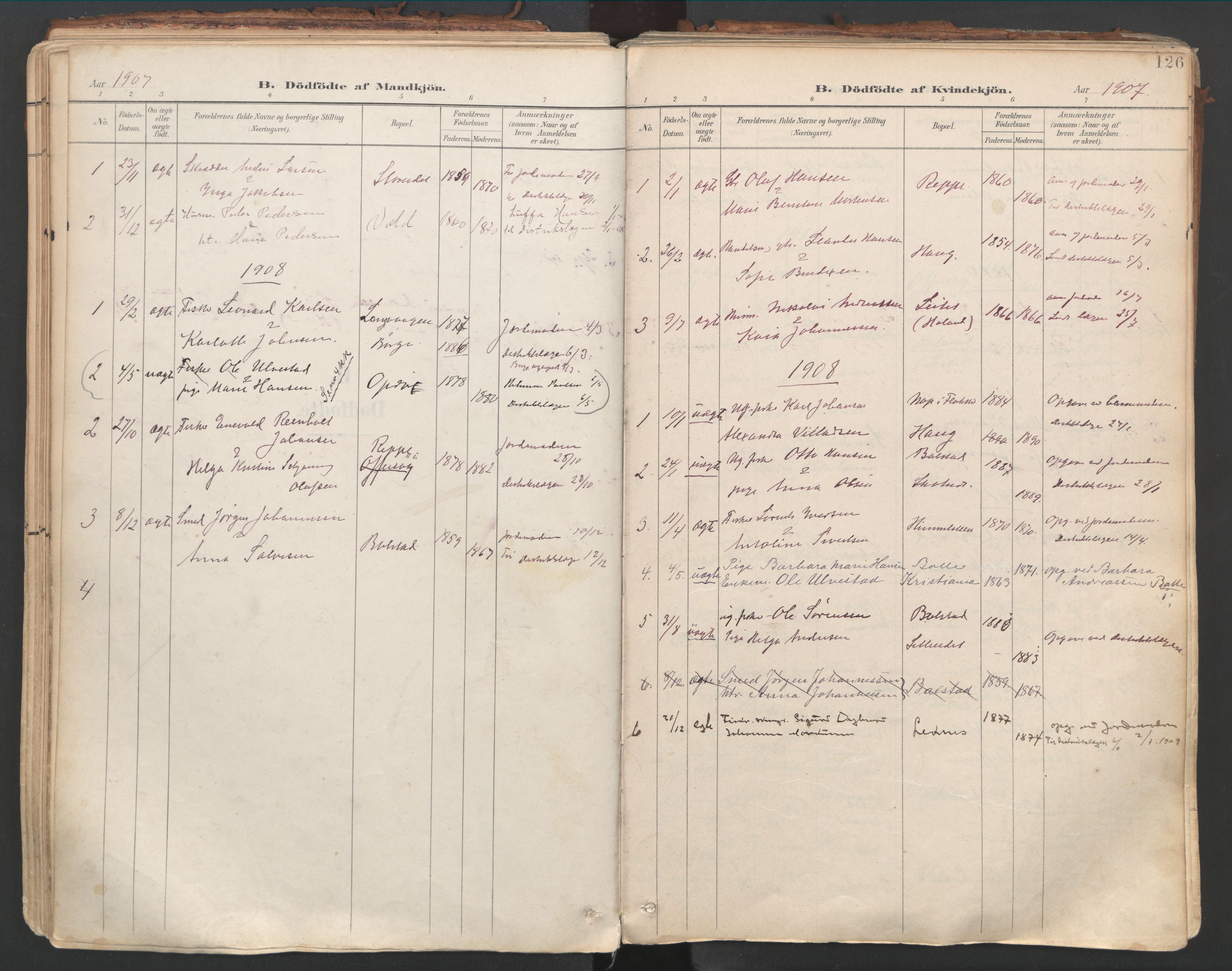 Ministerialprotokoller, klokkerbøker og fødselsregistre - Nordland, AV/SAT-A-1459/881/L1154: Ministerialbok nr. 881A07, 1907-1918, s. 126