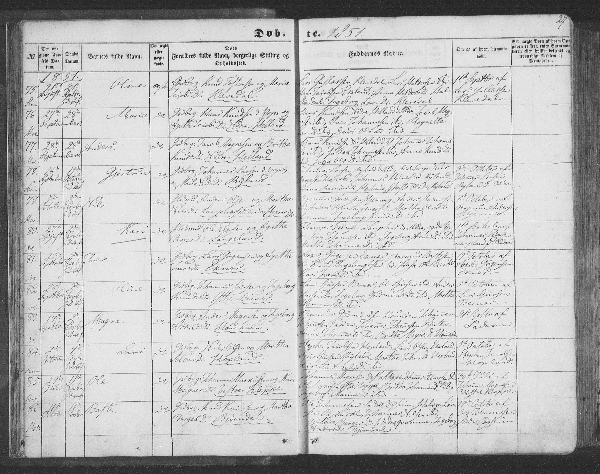 Hosanger sokneprestembete, AV/SAB-A-75801/H/Haa: Ministerialbok nr. A 8, 1849-1863, s. 27