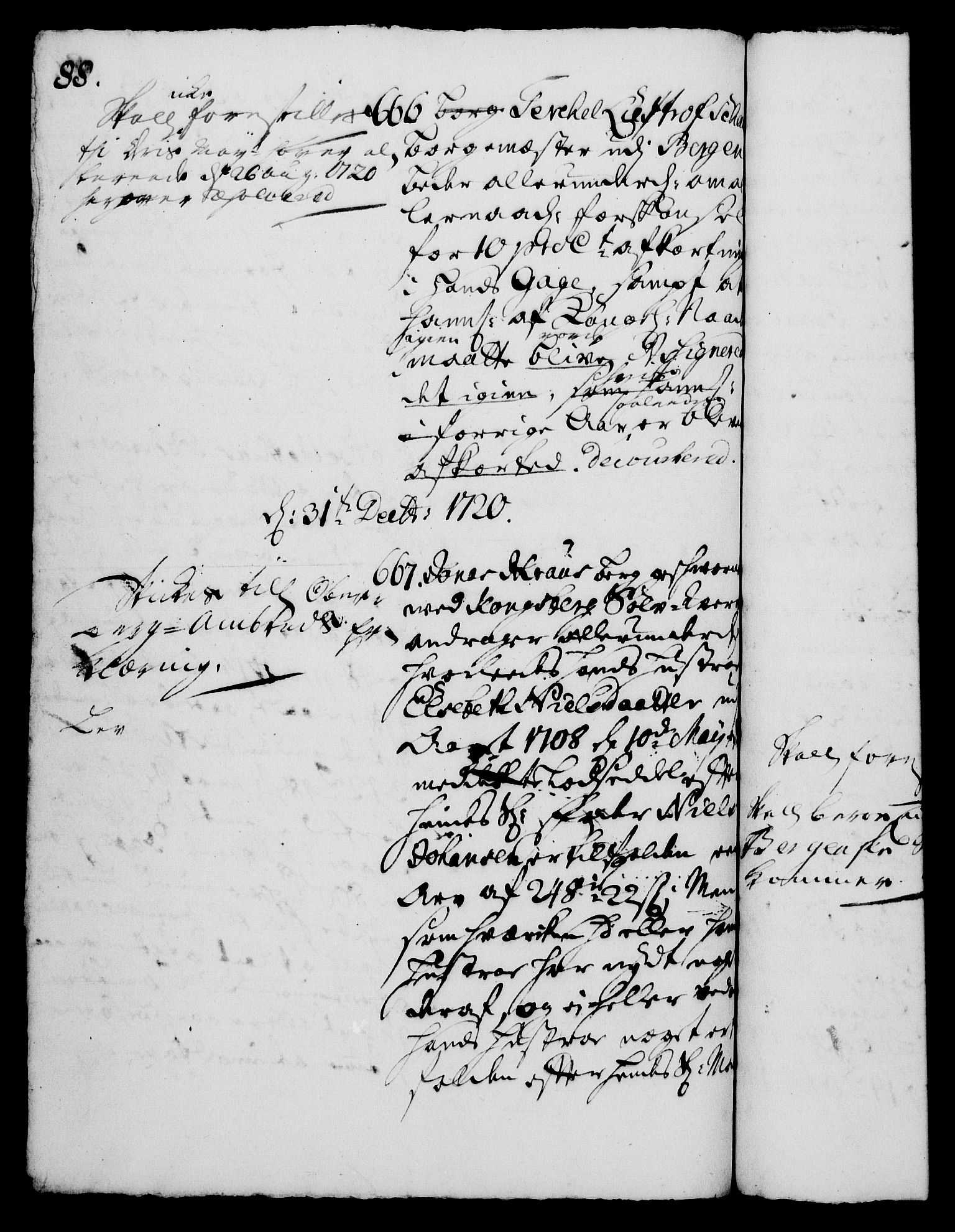 Rentekammeret, Kammerkanselliet, RA/EA-3111/G/Gh/Gha/L0003: Norsk ekstraktmemorialprotokoll, sak. 600-765 (merket RK 53.48), 1720-1721, s. 88