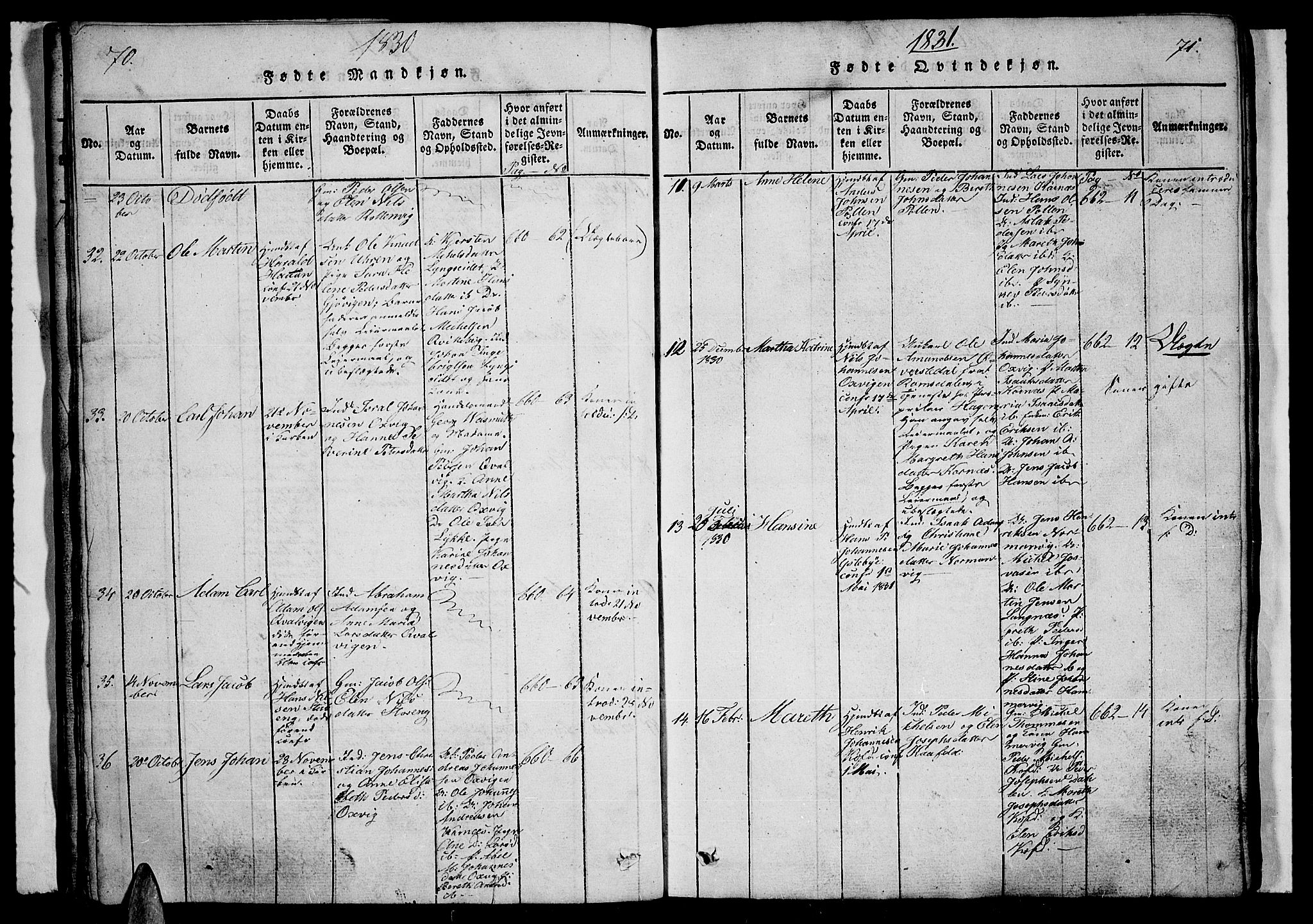 Lyngen sokneprestembete, AV/SATØ-S-1289/H/He/Heb/L0001klokker: Klokkerbok nr. 1, 1826-1838, s. 70-71