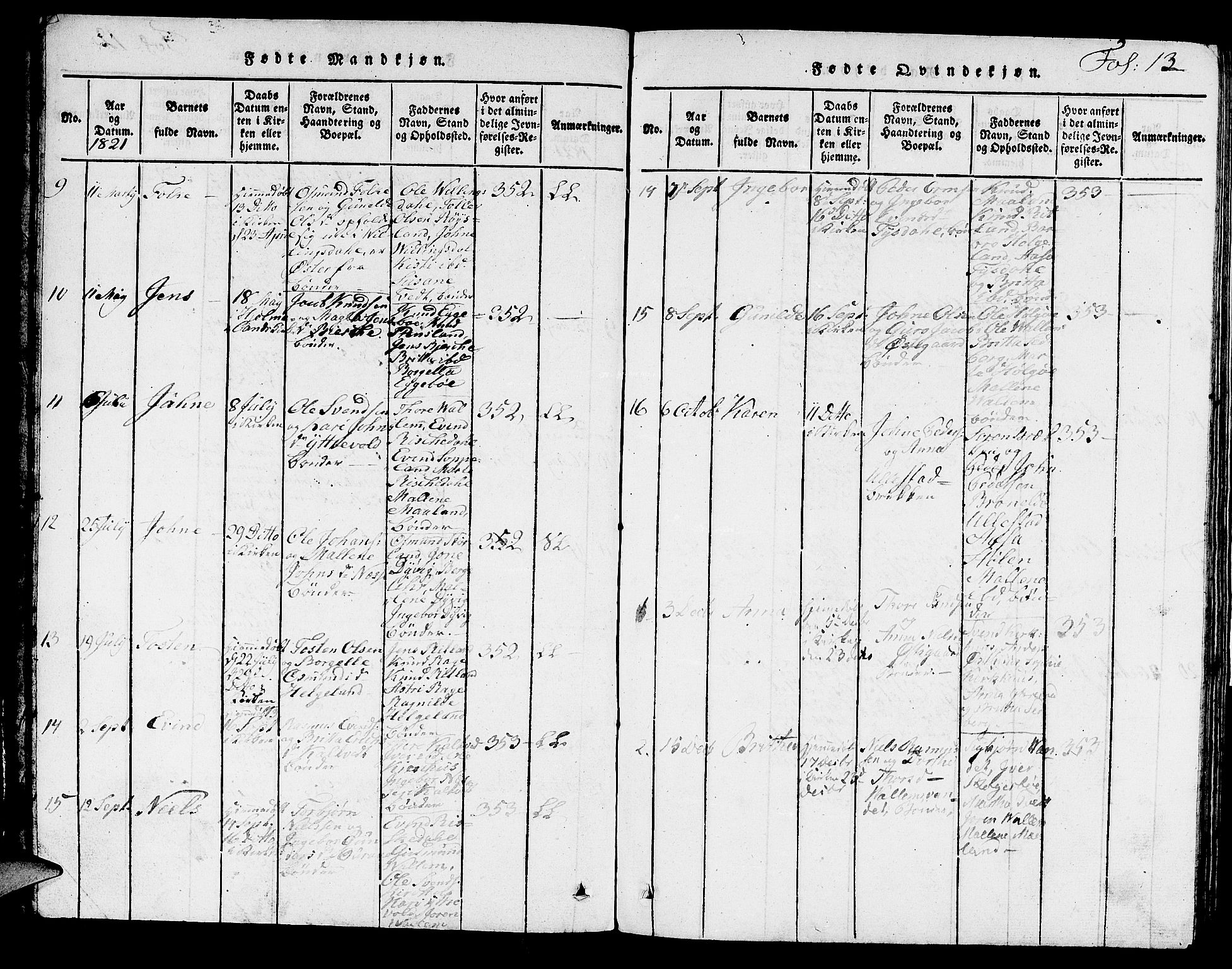 Hjelmeland sokneprestkontor, SAST/A-101843/01/V/L0002: Klokkerbok nr. B 2, 1816-1841, s. 13