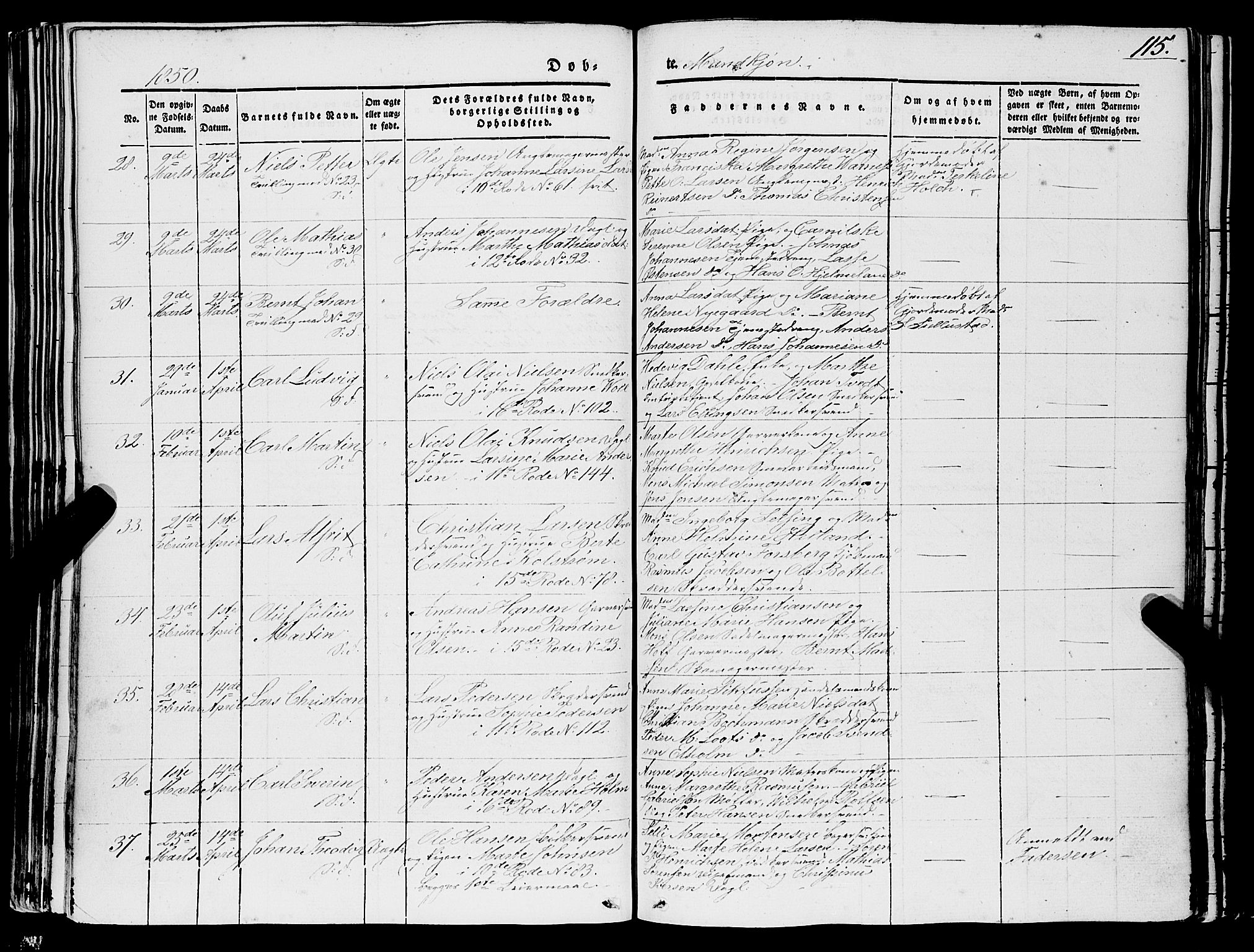 Domkirken sokneprestembete, AV/SAB-A-74801/H/Haa/L0019: Ministerialbok nr. B 2, 1841-1851, s. 115