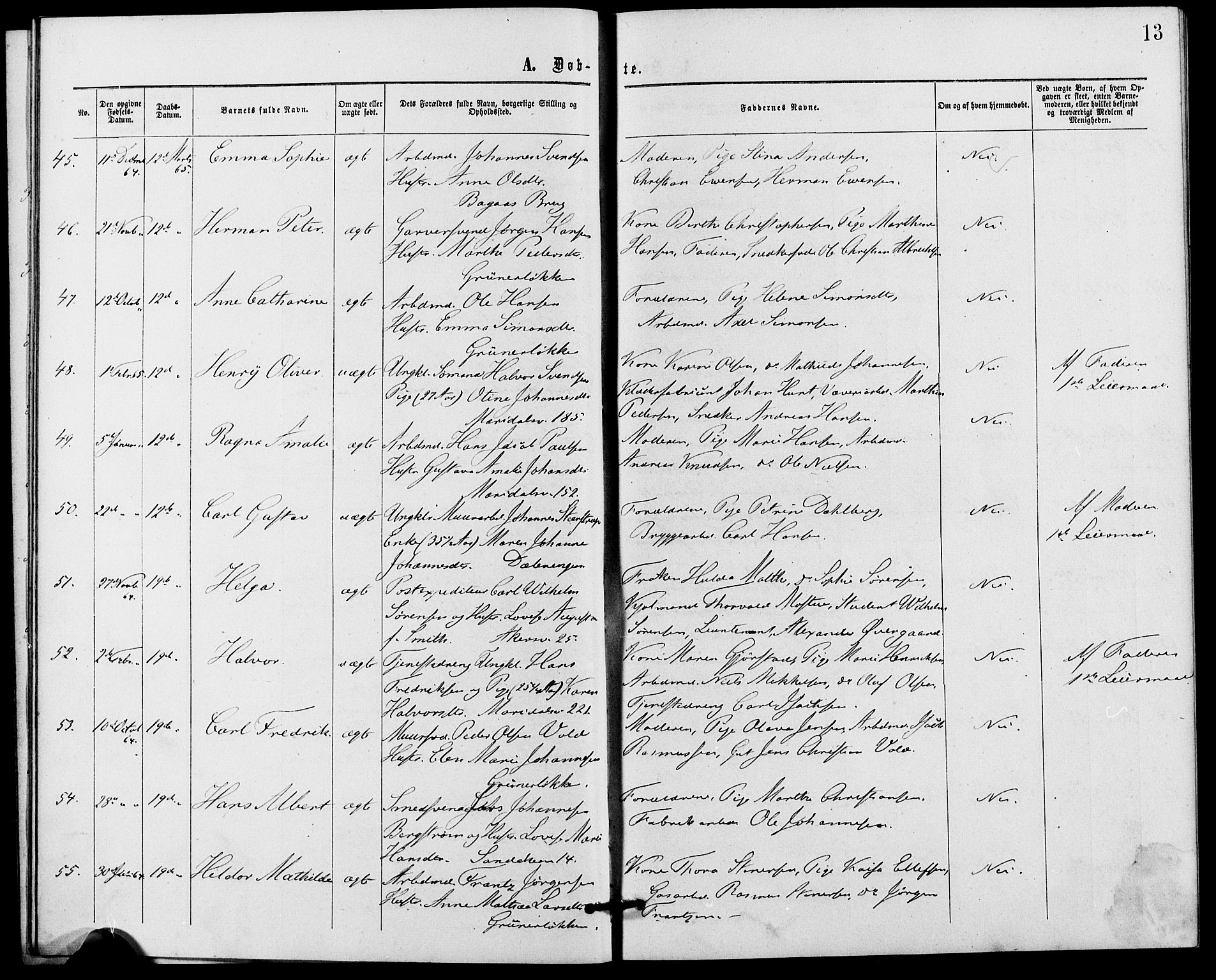 Gamle Aker prestekontor Kirkebøker, AV/SAO-A-10617a/G/L0002: Klokkerbok nr. 2, 1864-1869, s. 13