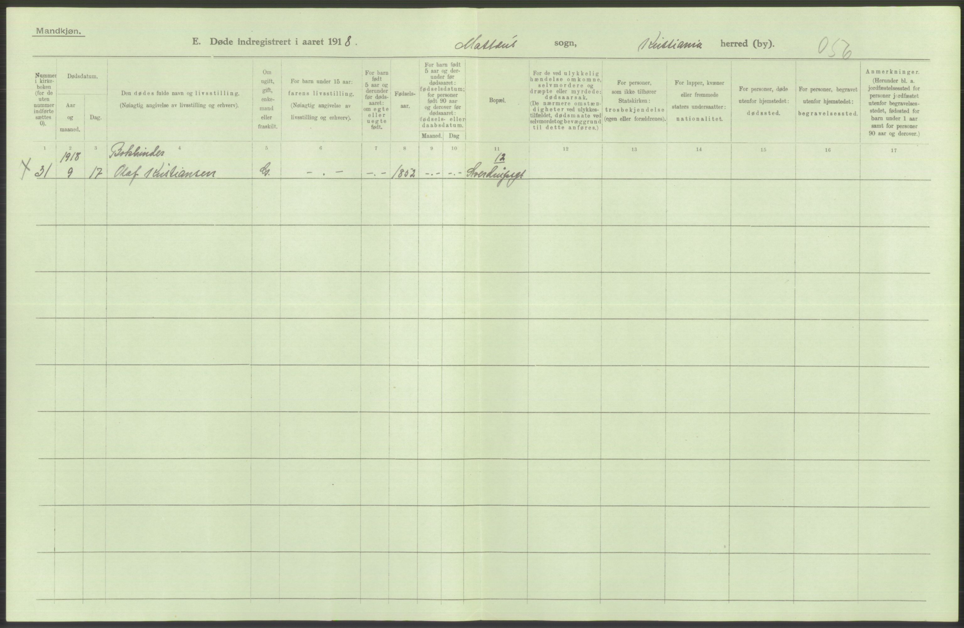 Statistisk sentralbyrå, Sosiodemografiske emner, Befolkning, AV/RA-S-2228/D/Df/Dfb/Dfbh/L0010: Kristiania: Døde, 1918, s. 696