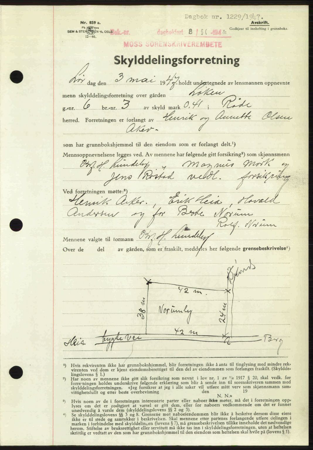 Moss sorenskriveri, SAO/A-10168: Pantebok nr. A17, 1947-1947, Dagboknr: 1229/1947