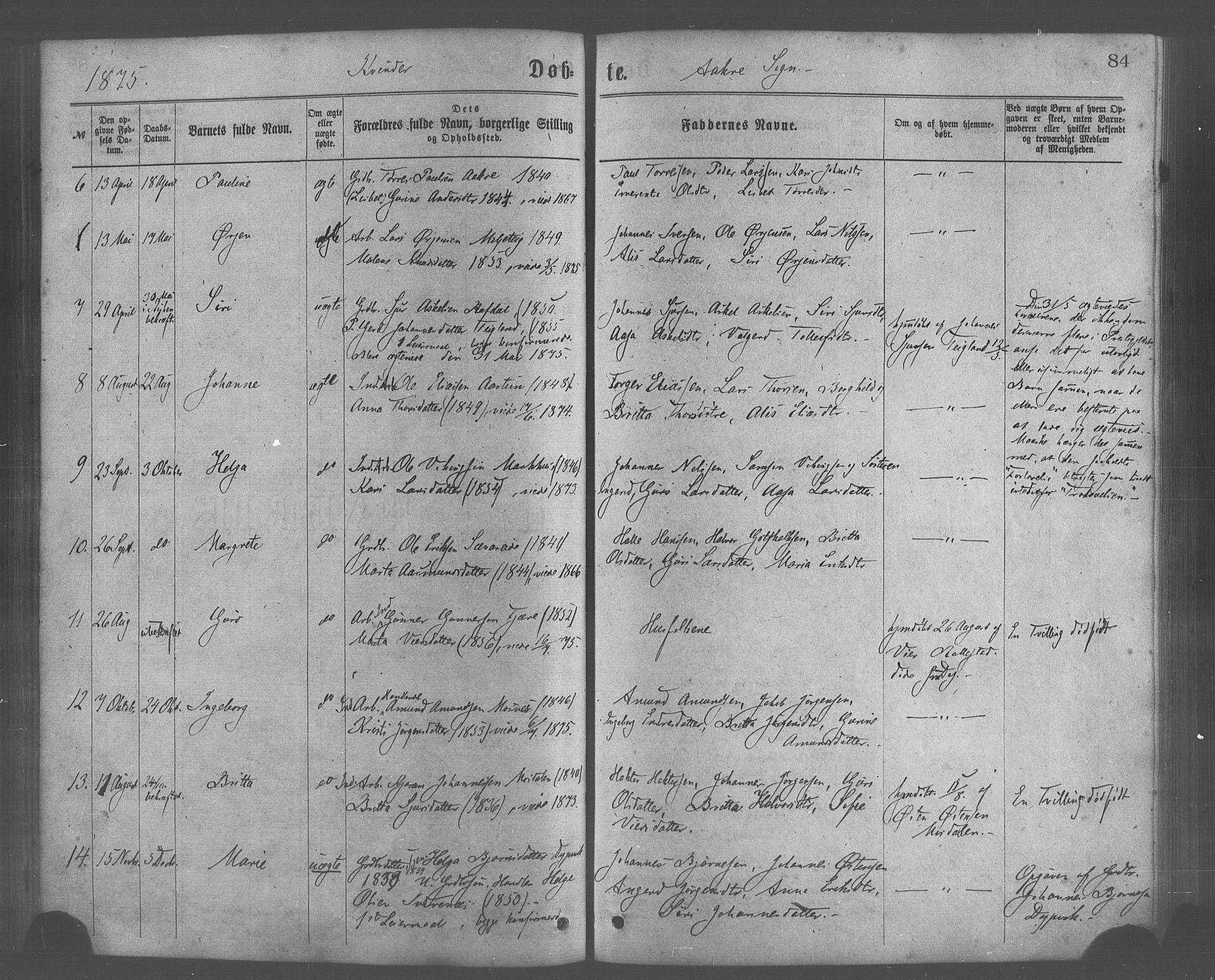 Skånevik sokneprestembete, AV/SAB-A-77801/H/Haa: Ministerialbok nr. A 6, 1869-1878, s. 84