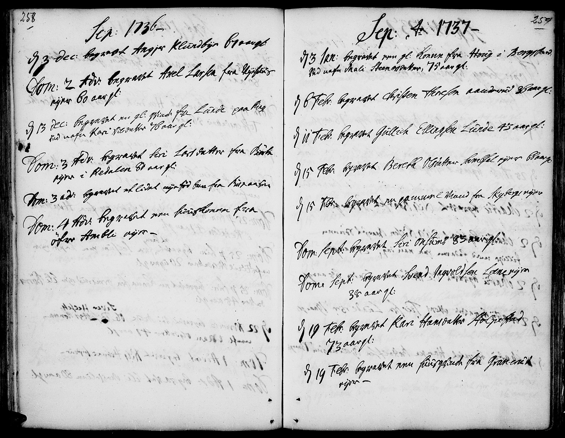 Ringsaker prestekontor, AV/SAH-PREST-014/K/Ka/L0001: Ministerialbok nr. 1, 1734-1746, s. 258-259