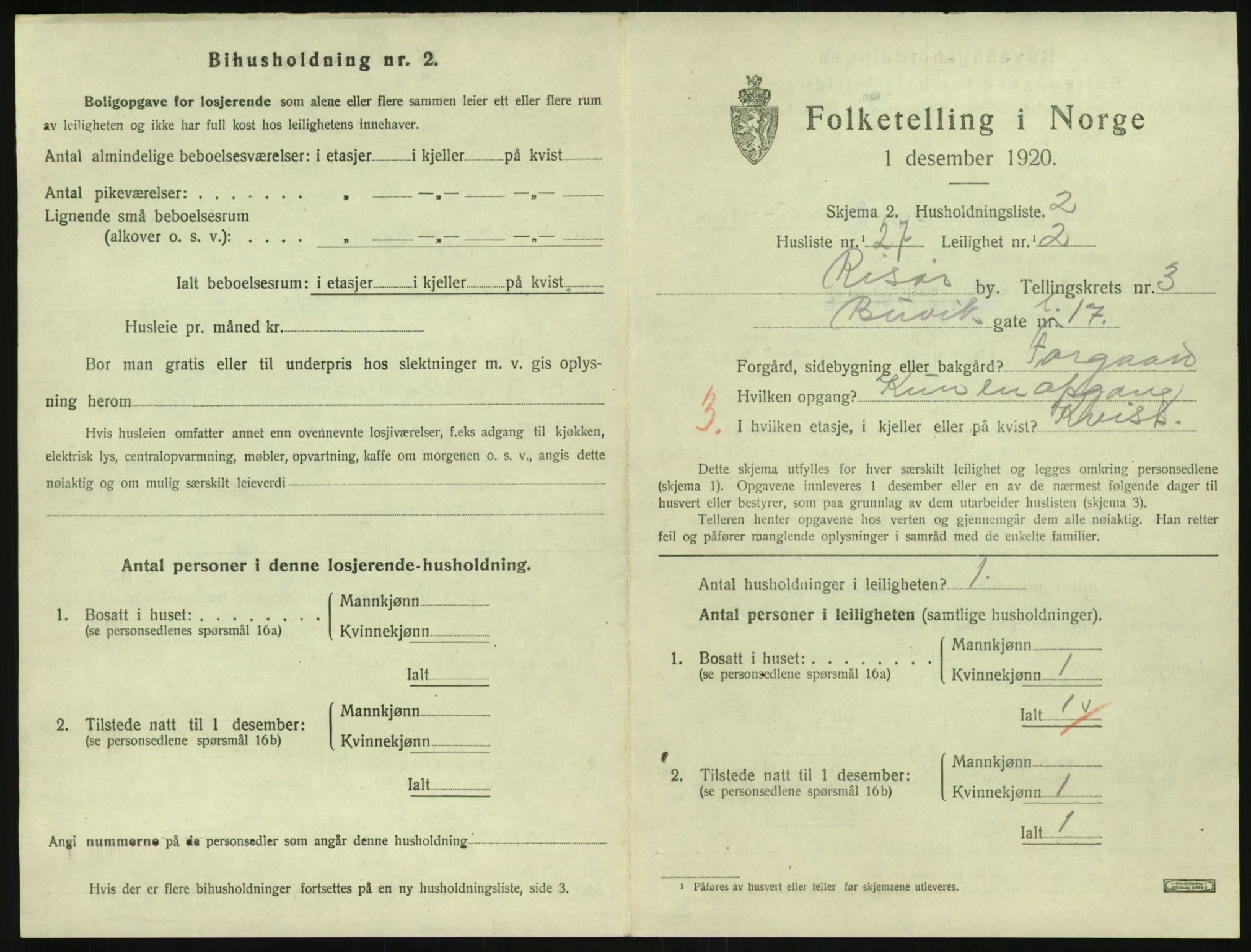 SAK, Folketelling 1920 for 0901 Risør kjøpstad, 1920, s. 2599