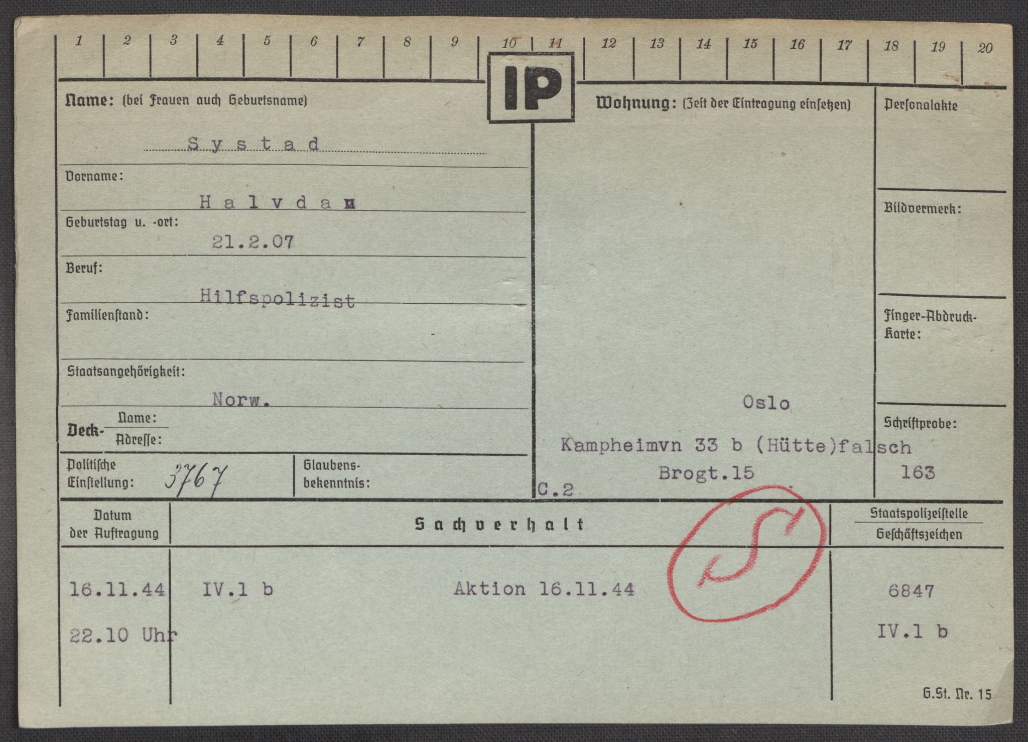 Befehlshaber der Sicherheitspolizei und des SD, AV/RA-RAFA-5969/E/Ea/Eaa/L0009: Register over norske fanger i Møllergata 19: Ru-Sy, 1940-1945, s. 1616