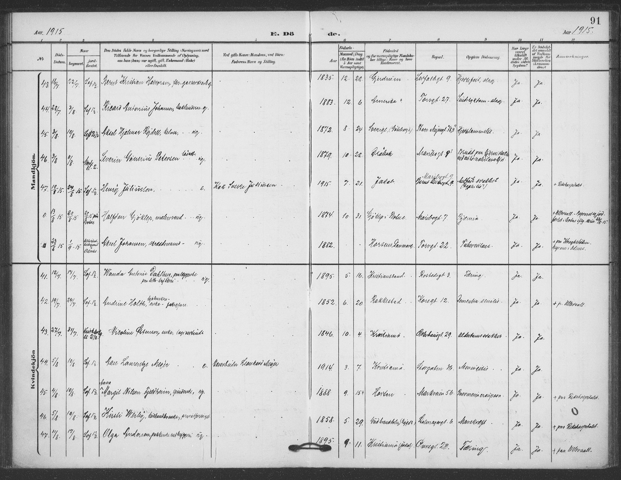 Jakob prestekontor Kirkebøker, AV/SAO-A-10850/F/Fa/L0011: Ministerialbok nr. 11, 1906-1920, s. 91