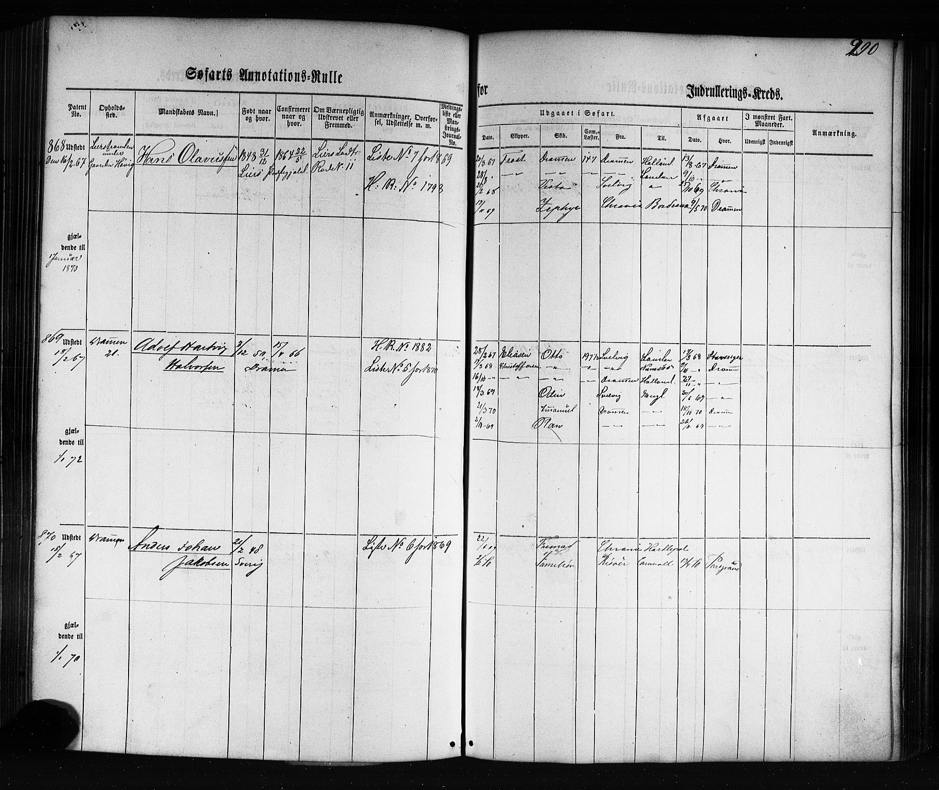 Drammen innrulleringsdistrikt, AV/SAKO-A-781/F/Fb/L0002: Annotasjonsrulle, 1860-1868, s. 302
