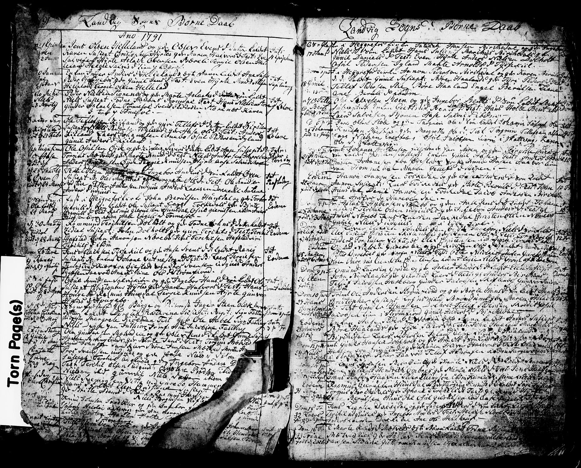 Hommedal sokneprestkontor, AV/SAK-1111-0023/F/Fb/Fbb/L0002: Klokkerbok nr. B 2 /1, 1791-1819, s. 1-2