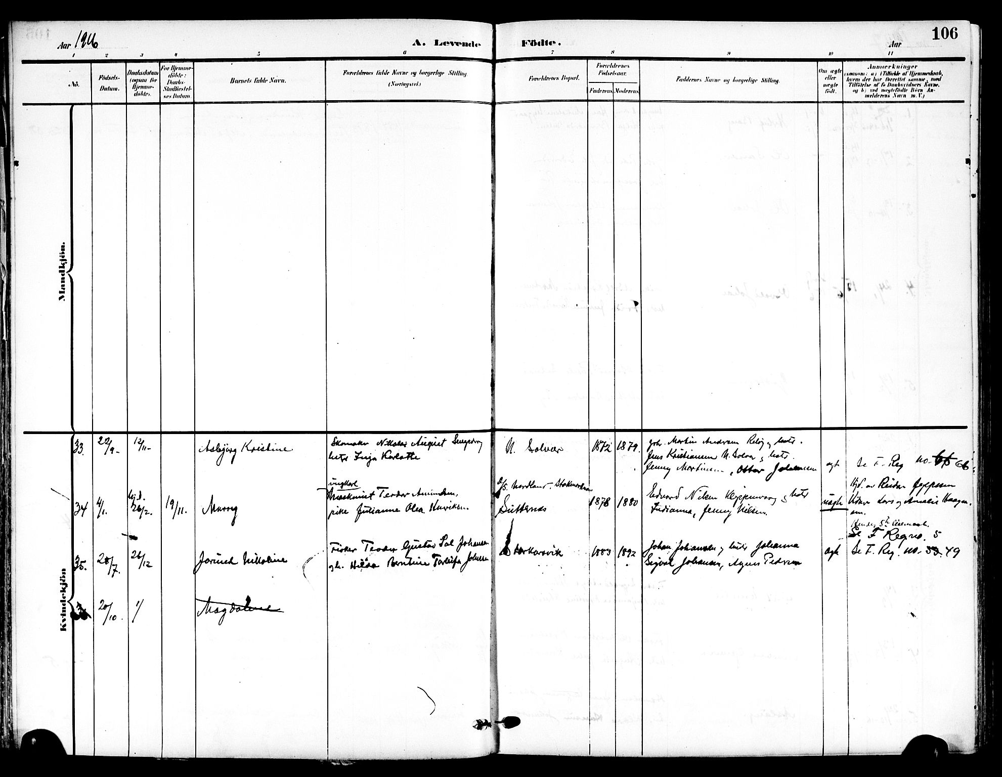Ministerialprotokoller, klokkerbøker og fødselsregistre - Nordland, SAT/A-1459/839/L0569: Ministerialbok nr. 839A06, 1903-1922, s. 106