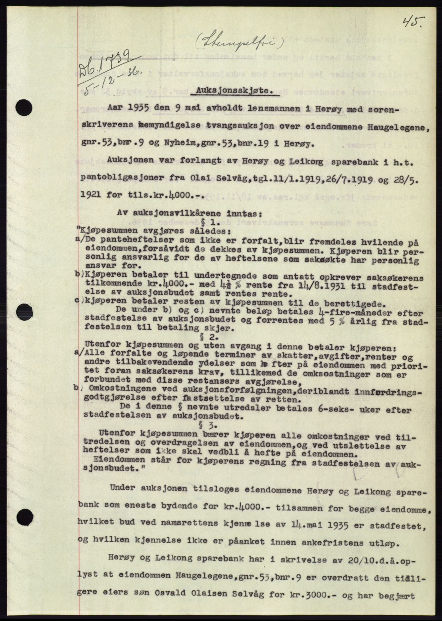 Søre Sunnmøre sorenskriveri, SAT/A-4122/1/2/2C/L0062: Pantebok nr. 56, 1936-1937, Dagboknr: 1739/1936