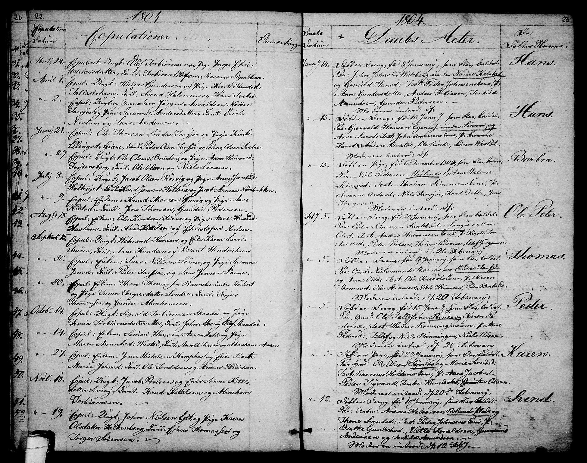 Sannidal kirkebøker, AV/SAKO-A-296/F/Fa/L0003: Ministerialbok nr. 3, 1803-1813, s. 22-23