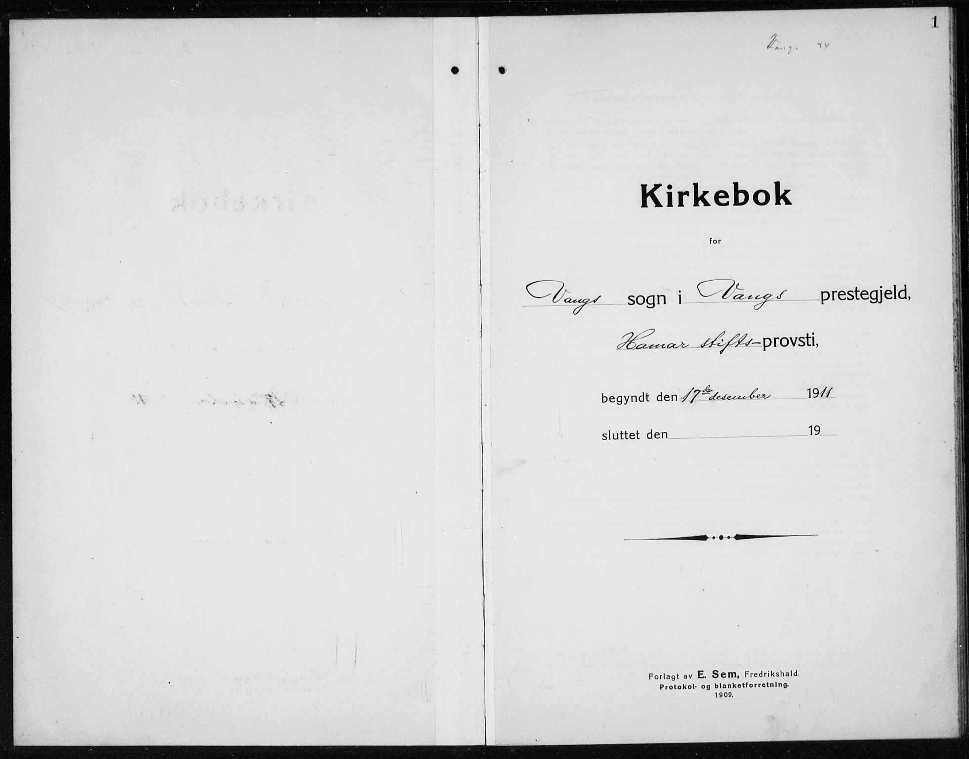 Vang prestekontor, Hedmark, SAH/PREST-008/H/Ha/Haa/L0020: Ministerialbok nr. 20, 1911-1926, s. 1
