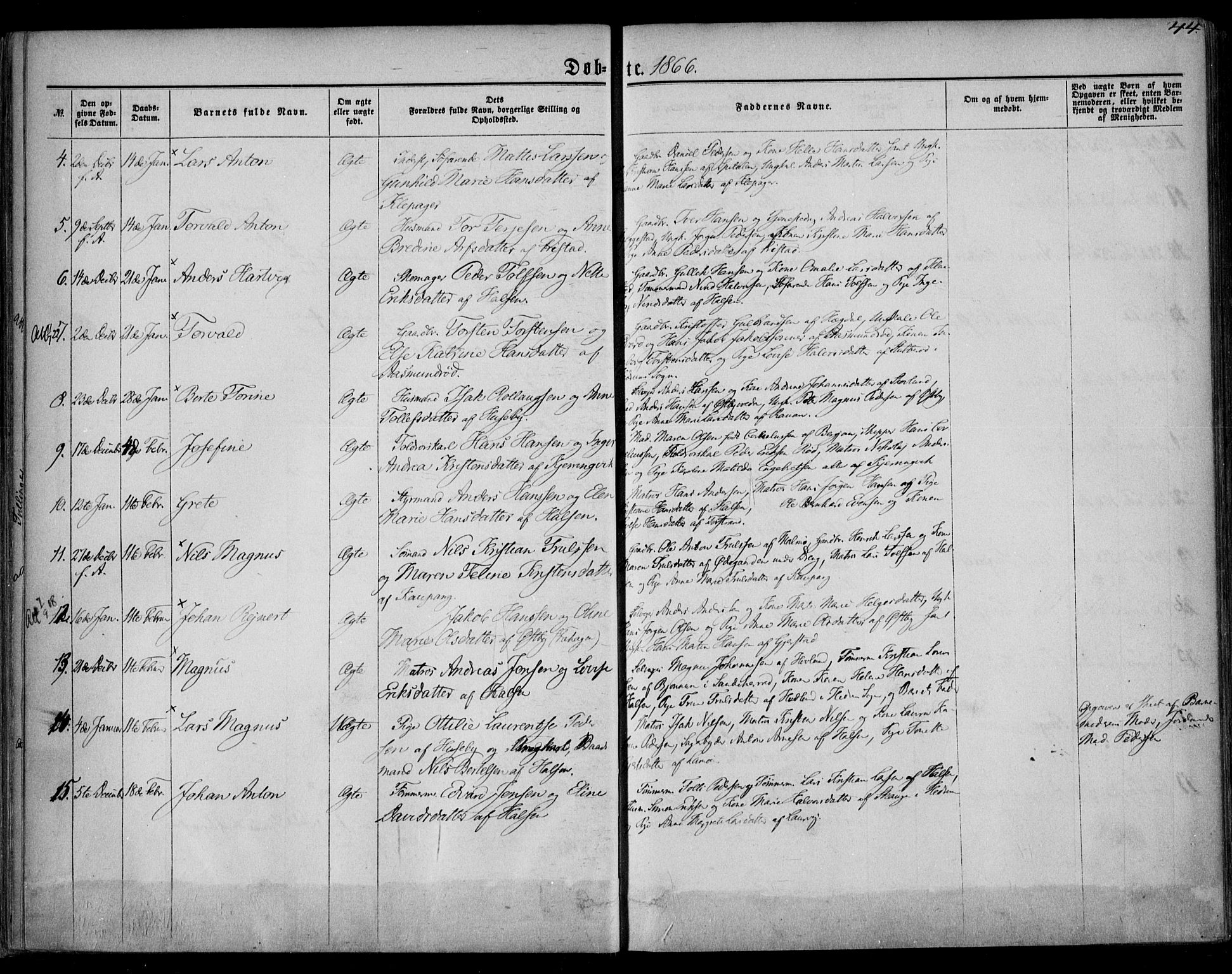 Tjølling kirkebøker, AV/SAKO-A-60/F/Fa/L0007: Ministerialbok nr. 7, 1860-1876, s. 44