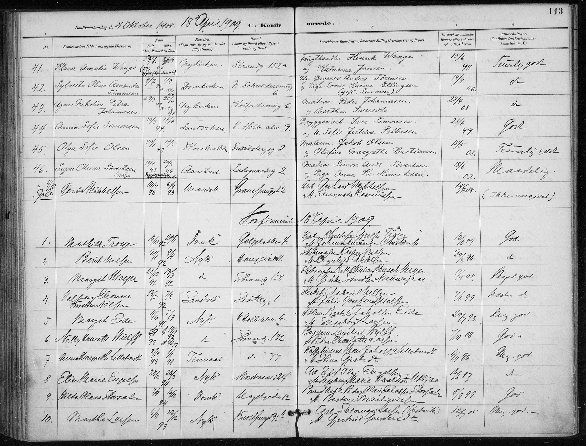 Nykirken Sokneprestembete, AV/SAB-A-77101/H/Haa/L0028: Ministerialbok nr. C 7, 1887-1913, s. 143