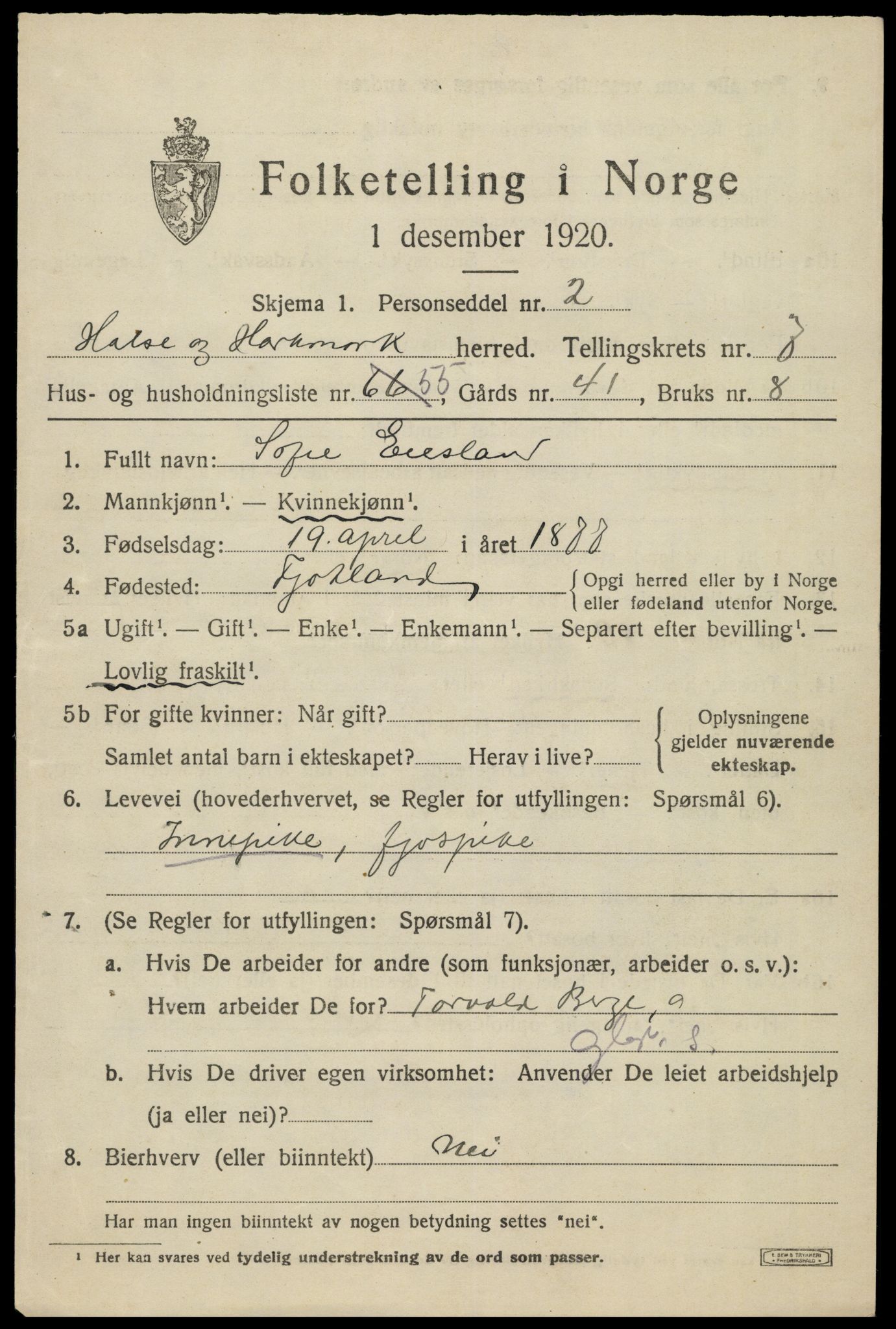 SAK, Folketelling 1920 for 1019 Halse og Harkmark herred, 1920, s. 4281
