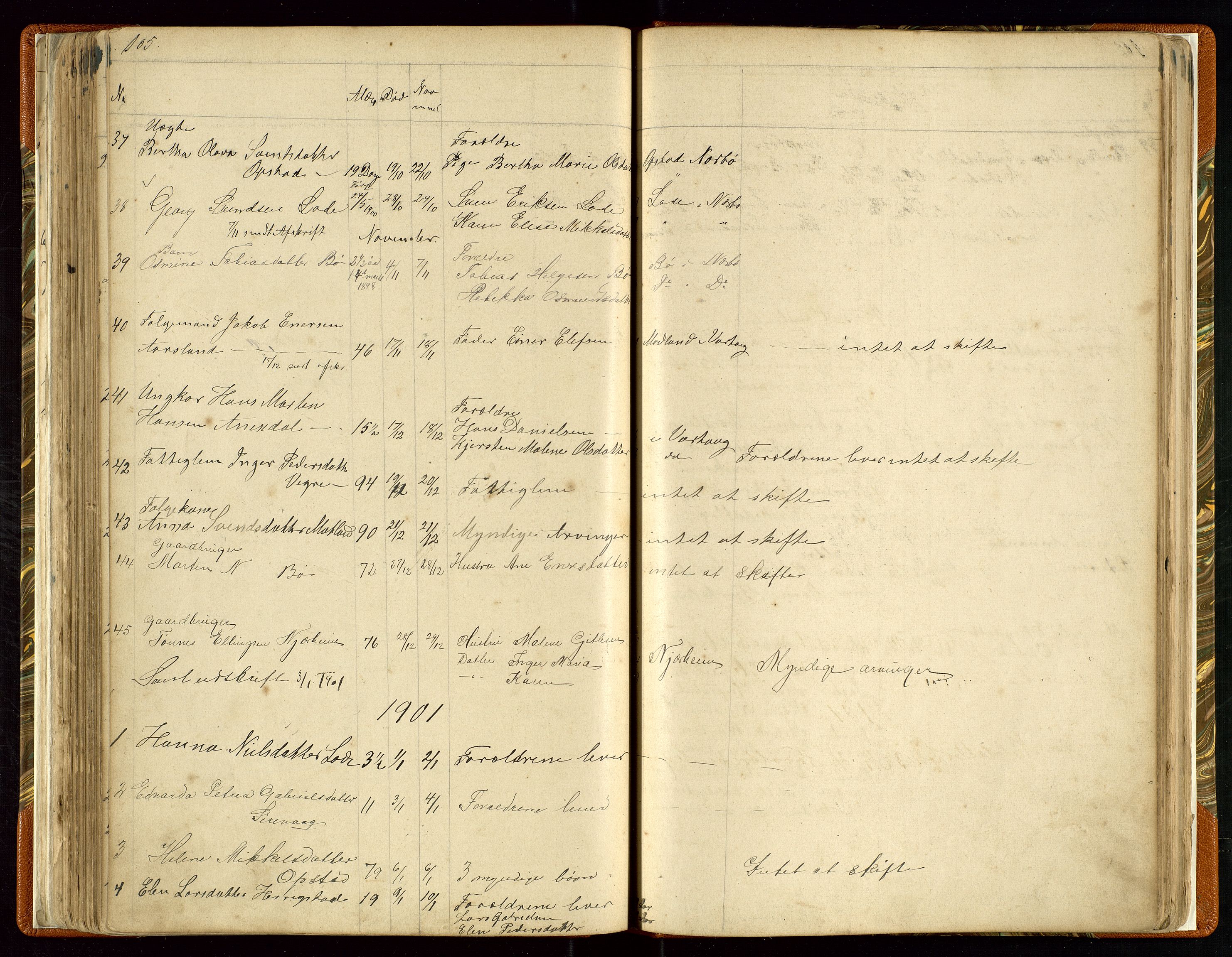 Hå lensmannskontor, AV/SAST-A-100456/Gga/L0001: Dødsfallsprotokoll, 1890-1902, s. 105