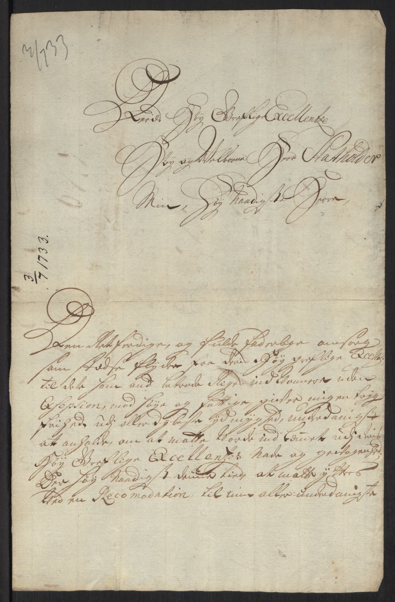 Stattholderembetet 1572-1771, AV/RA-EA-2870/Ef/L0107: Brev fra embetsmenn og andre, 1733-1734, s. 121