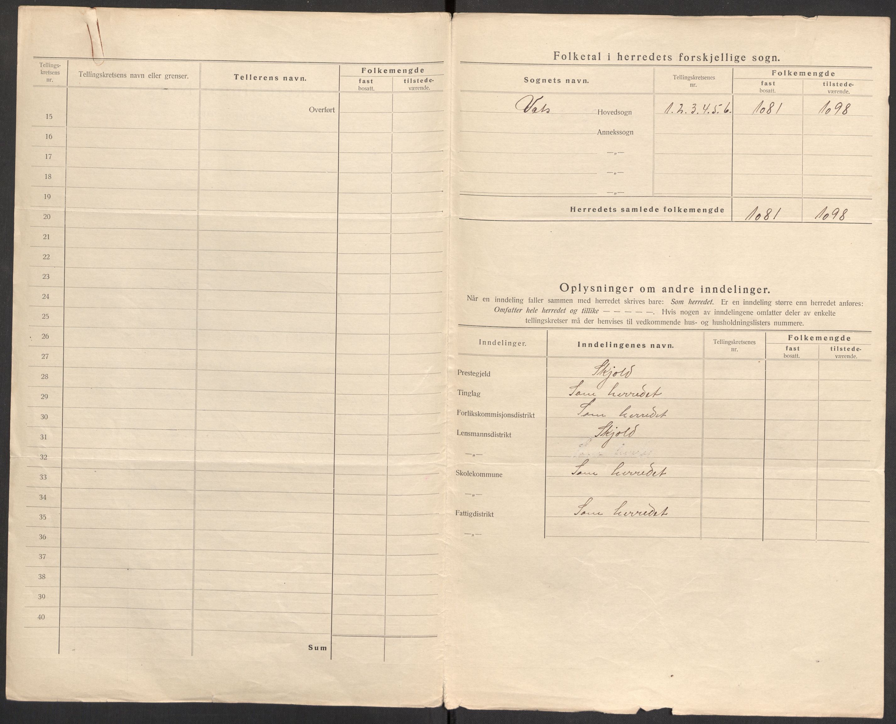 SAST, Folketelling 1920 for 1155 Vats herred, 1920, s. 7