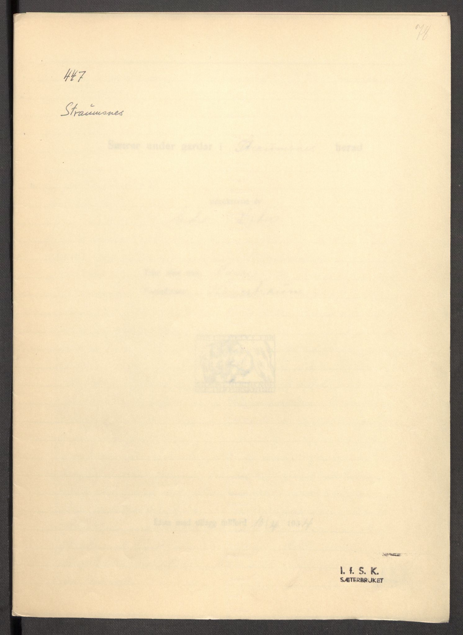 Instituttet for sammenlignende kulturforskning, RA/PA-0424/F/Fc/L0013/0001: Eske B13: / Møre og Romsdal (perm XXXV), 1933-1938, s. 78