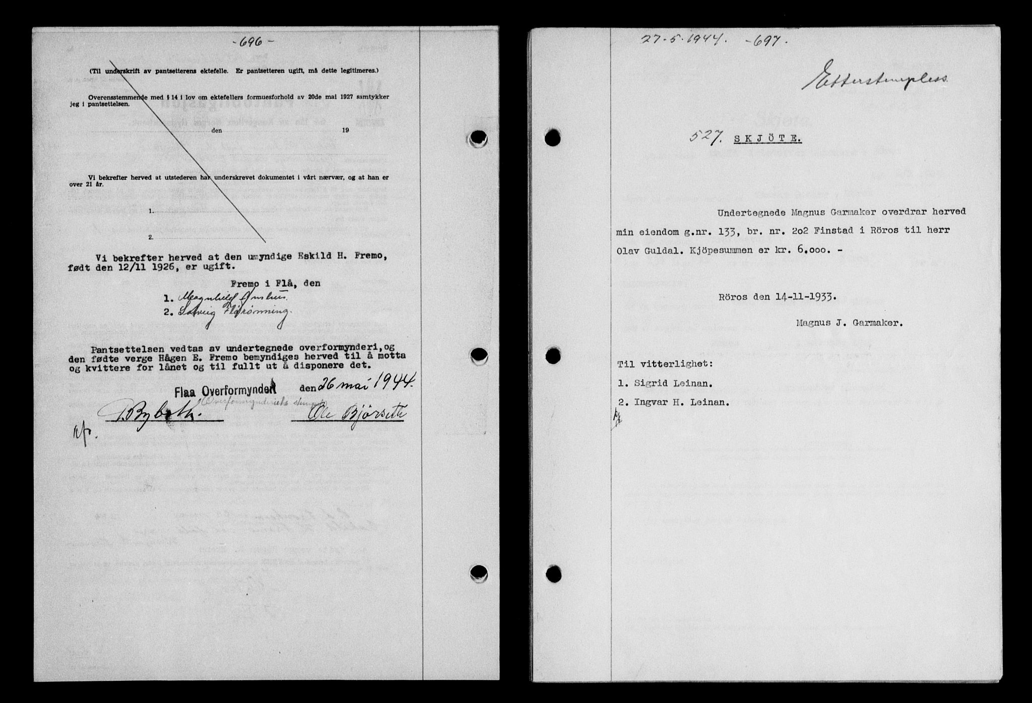 Gauldal sorenskriveri, SAT/A-0014/1/2/2C/L0057: Pantebok nr. 62, 1943-1944, Dagboknr: 527/1944