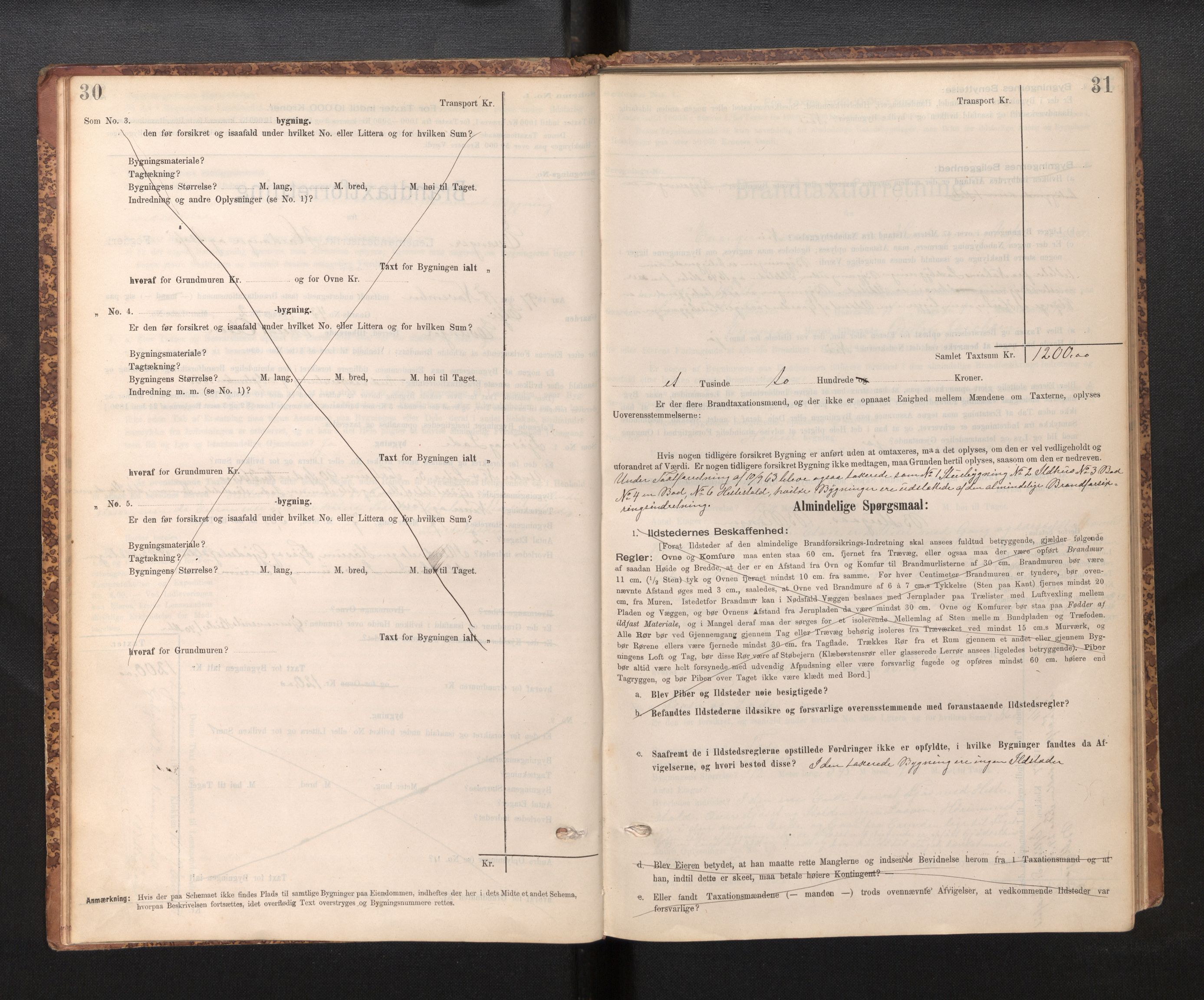 Lensmannen i Evanger, SAB/A-31701/0012/L0005: Branntakstprotokoll, skjematakst, 1895-1935, s. 30-31