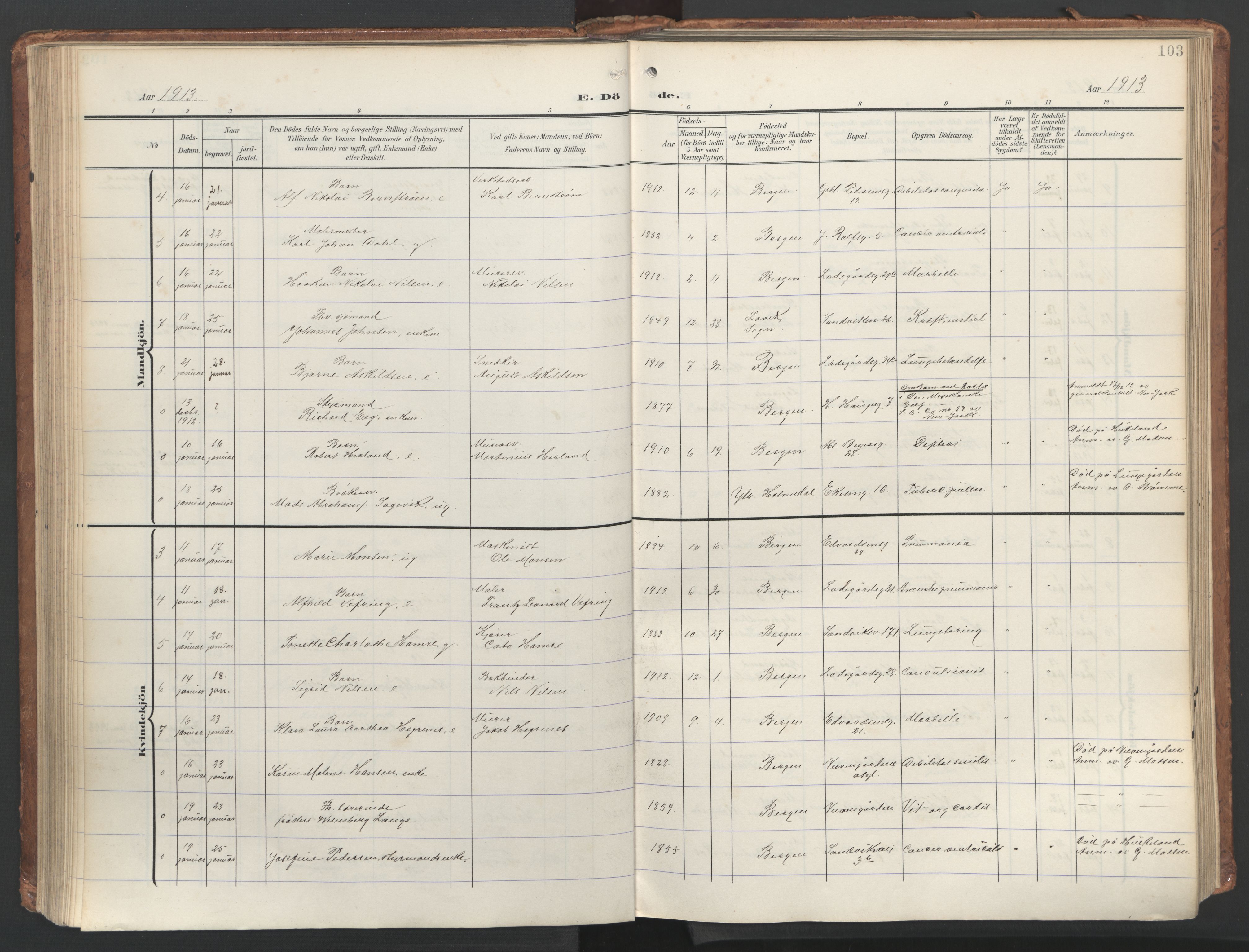 Sandviken Sokneprestembete, AV/SAB-A-77601/H/Ha/L0019: Ministerialbok nr. E 2, 1905-1933, s. 103